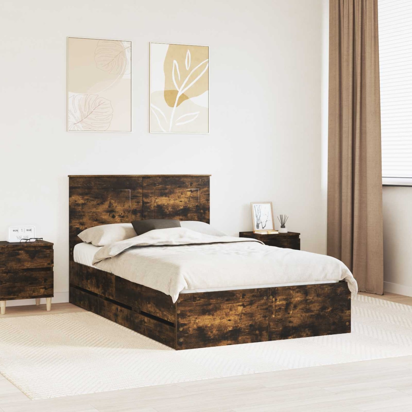 Cadre de lit Chêne fumé 135 x 190 cm Bois Ingénierie