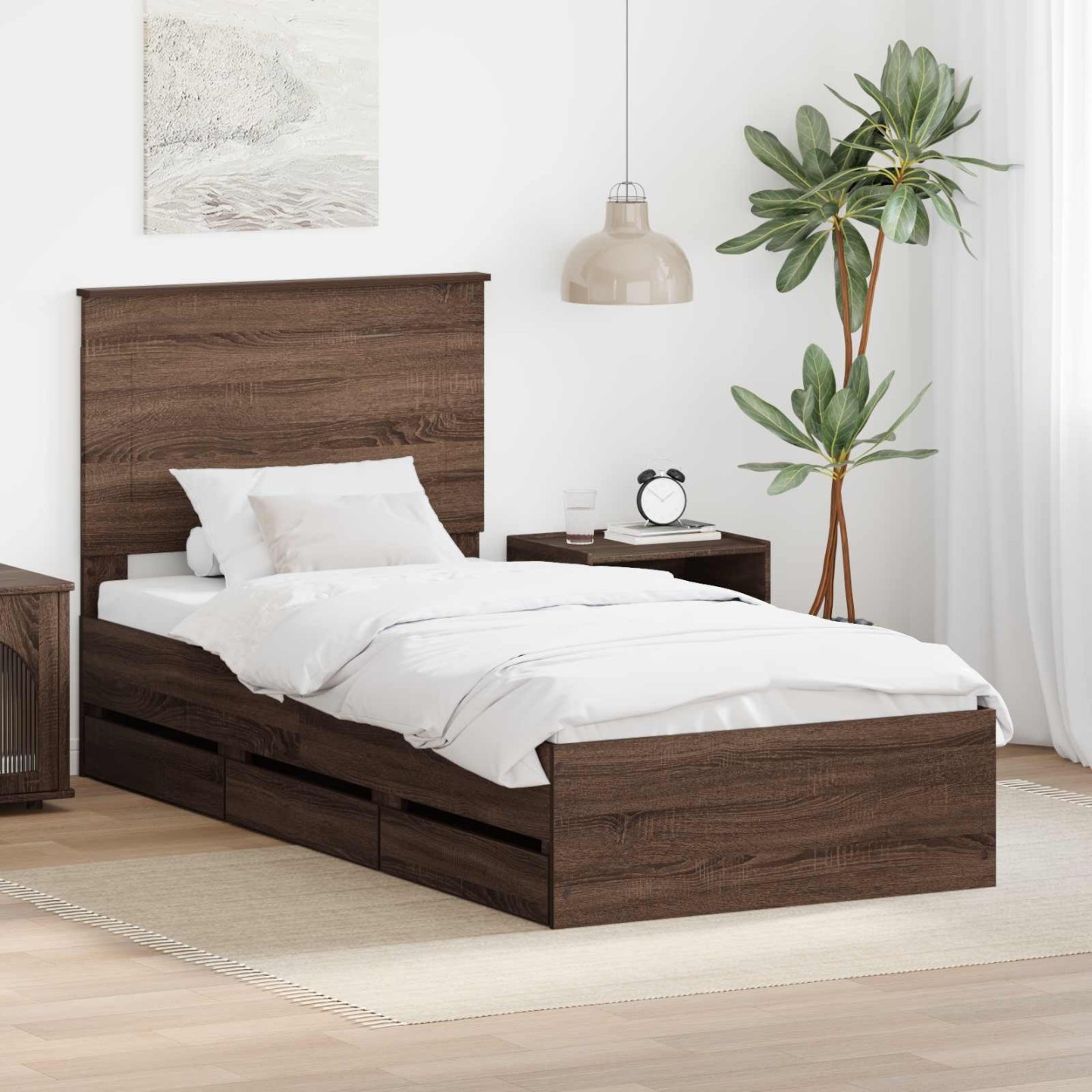 Cadre de lit avec tiroir Chêne brun 90 x 190 cm Bois Ingénierie