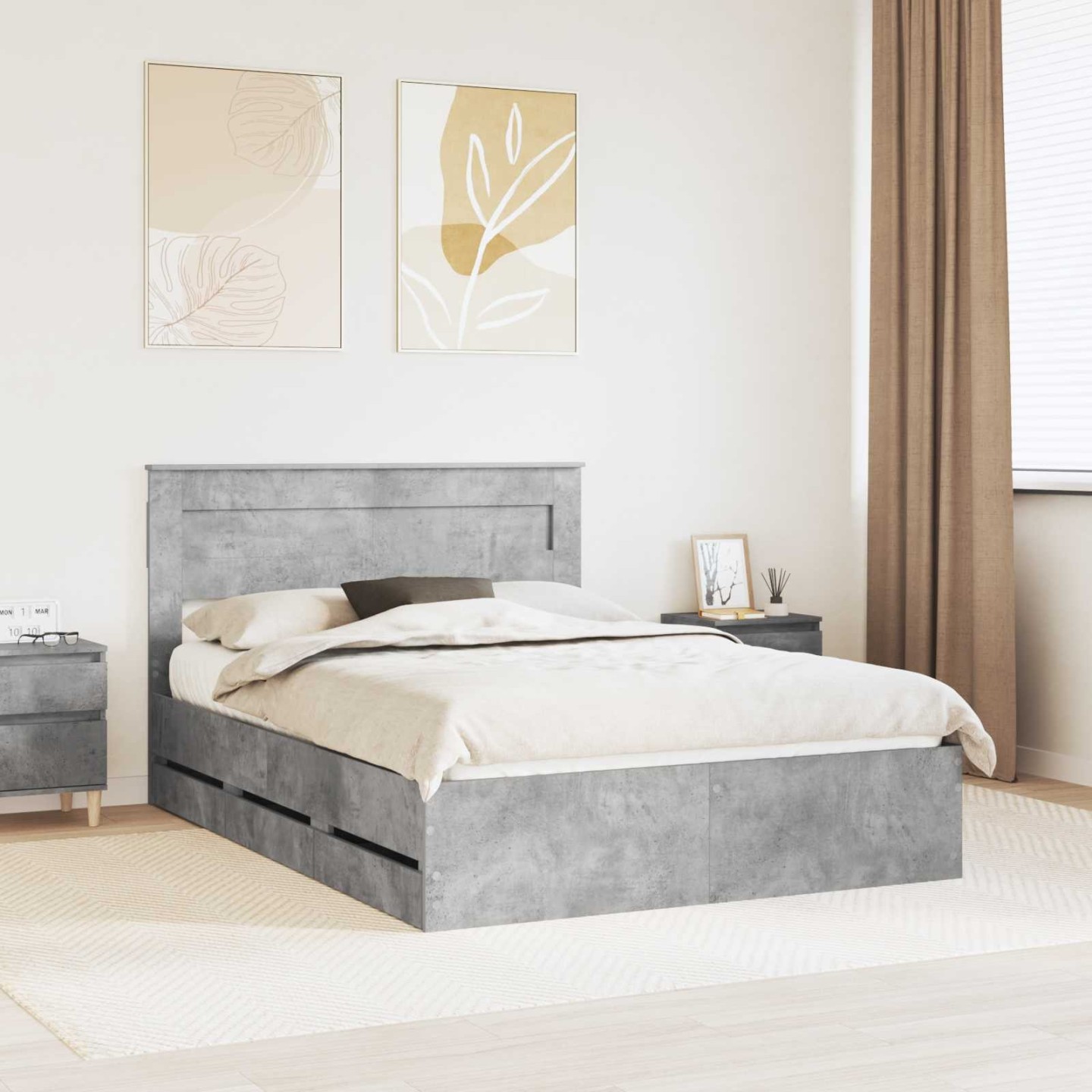 Cadre de lit Gris béton 140 x 190 cm Bois Ingénierie