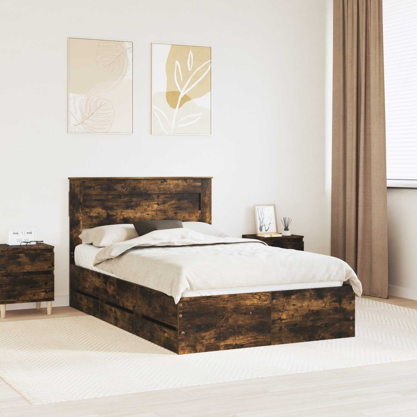 Cadre de lit Chêne fumé 135 x 190 cm Bois Ingénierie