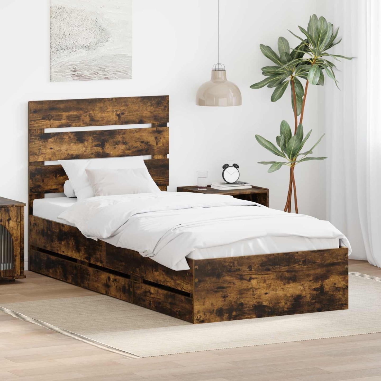 Cadre de lit Chêne fumé 100 x 200 cm Bois Ingénierie