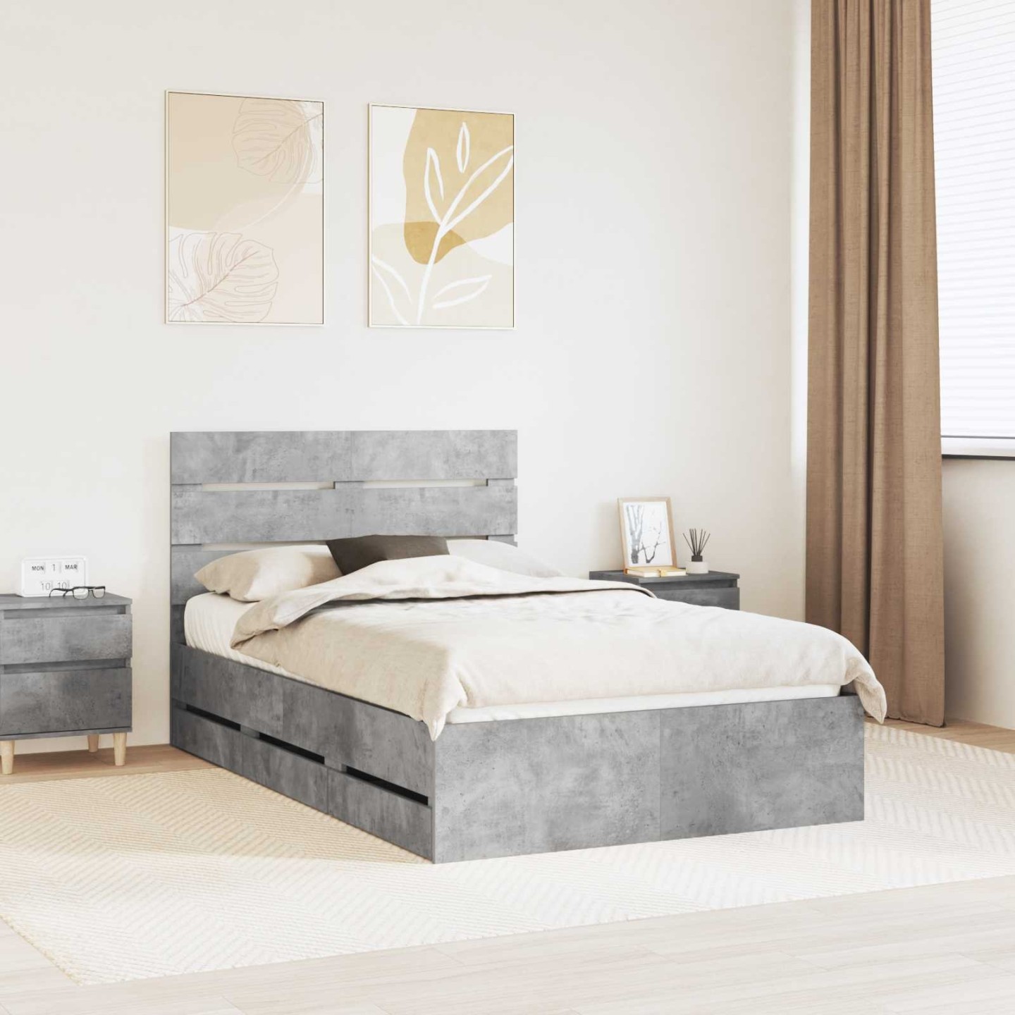 Cadre de lit Gris béton 135 x 190 cm Bois Ingénierie