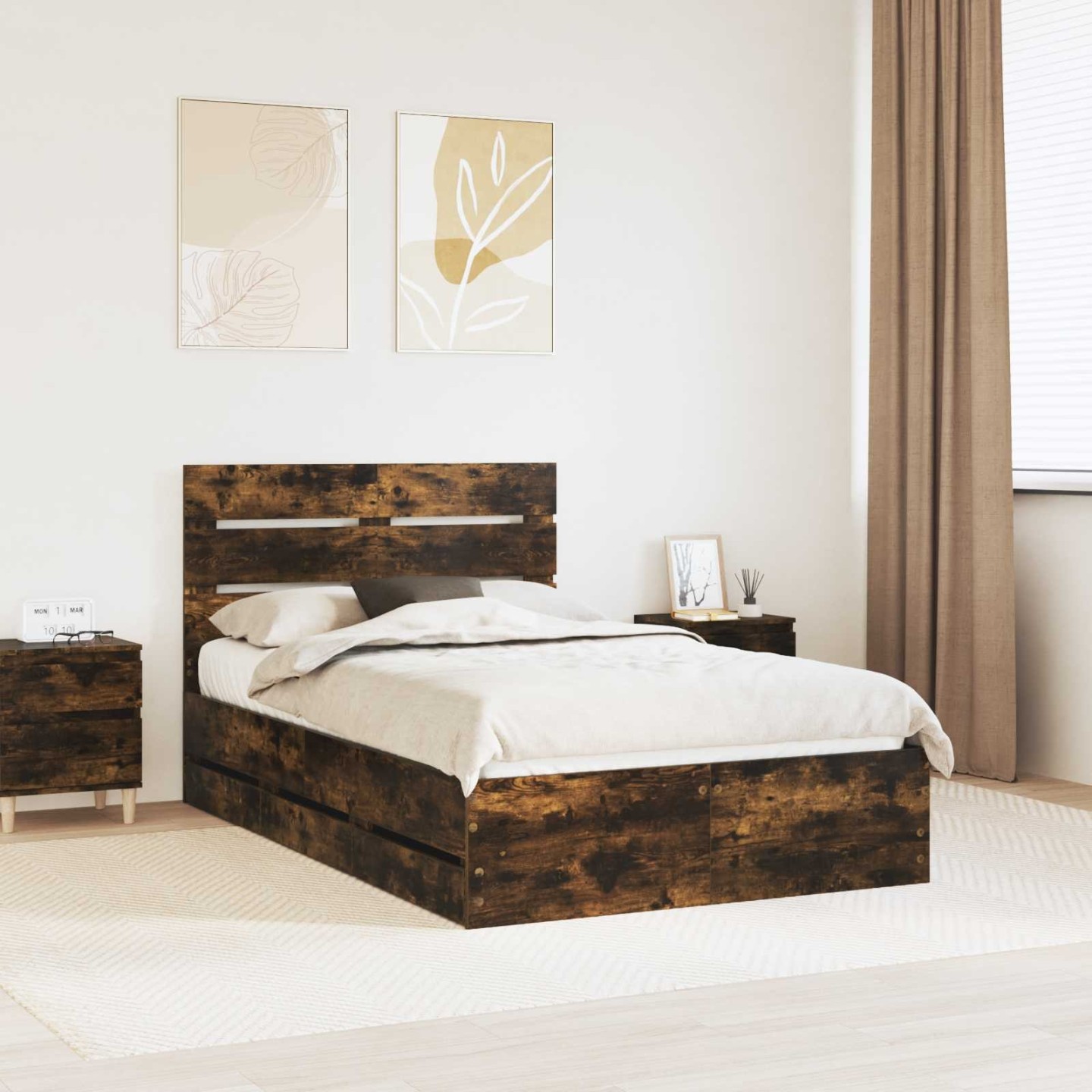 Cadre de lit Chêne fumé 120 x 190 cm Bois Ingénierie