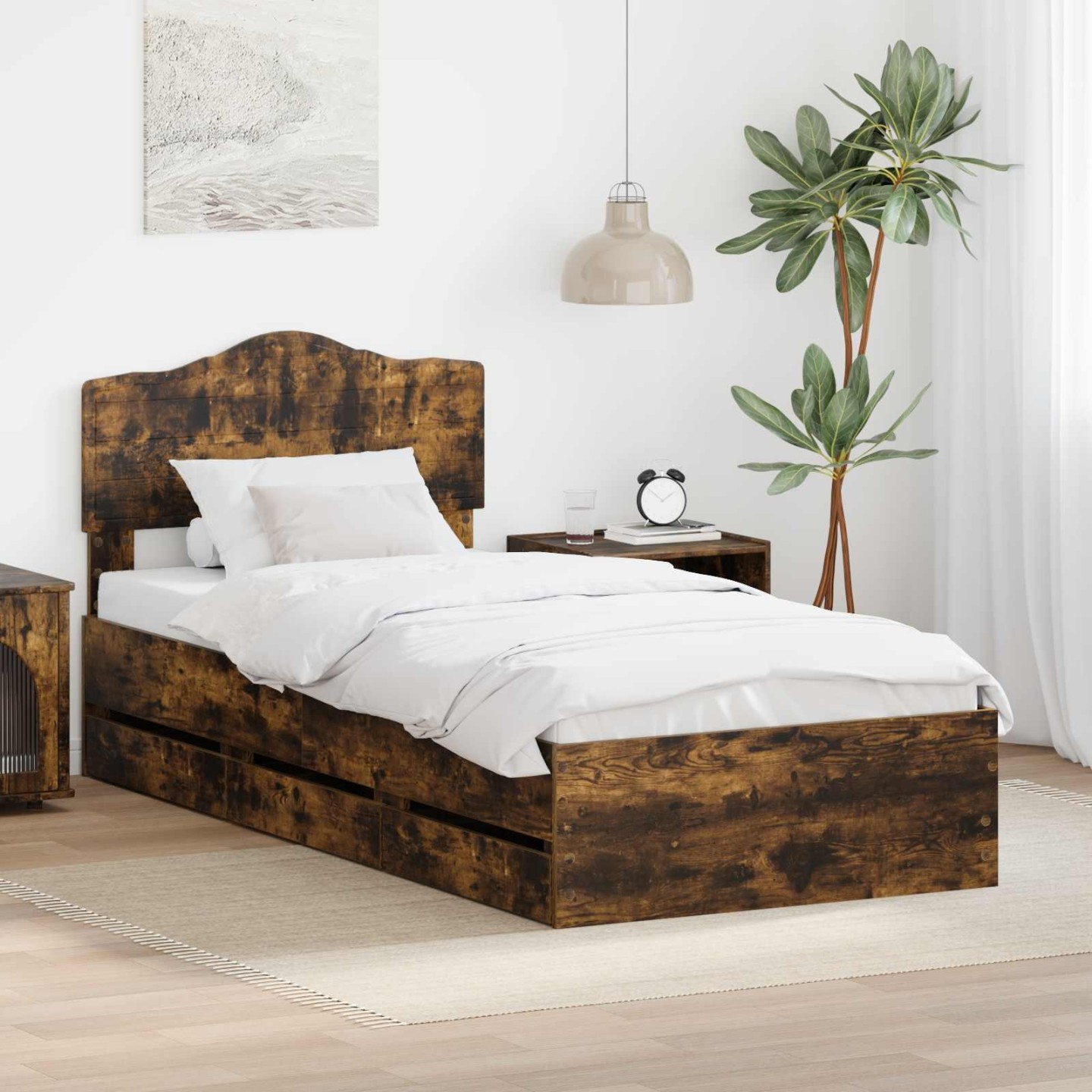 Cadre de lit Chêne fumé 100 x 200 cm Bois Ingénierie