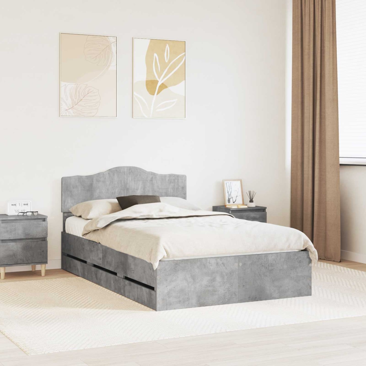 Cadre de lit Gris béton 135 x 190 cm Bois Ingénierie