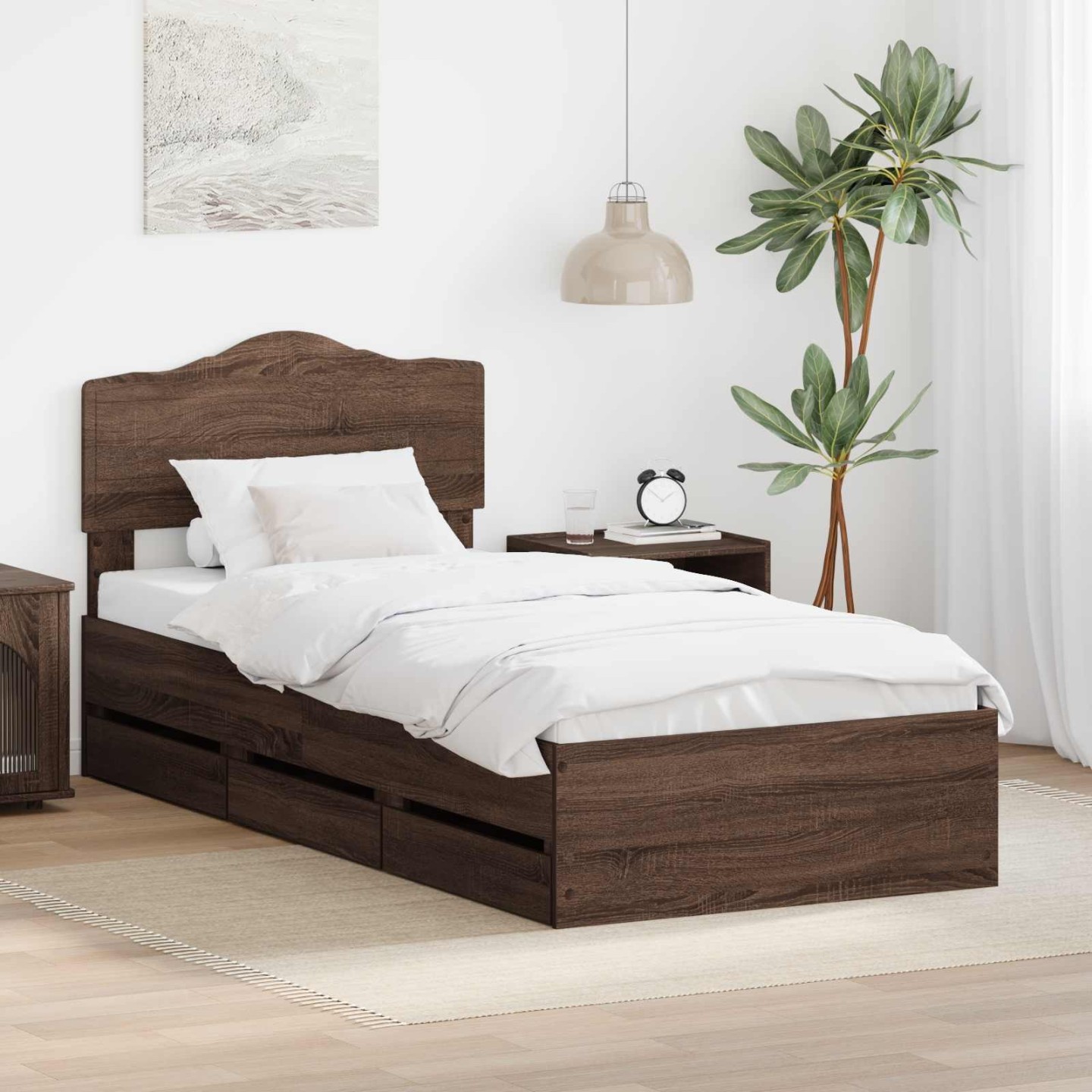 Cadre de lit avec tiroir Chêne brun 90 x 200 cm Bois Ingénierie