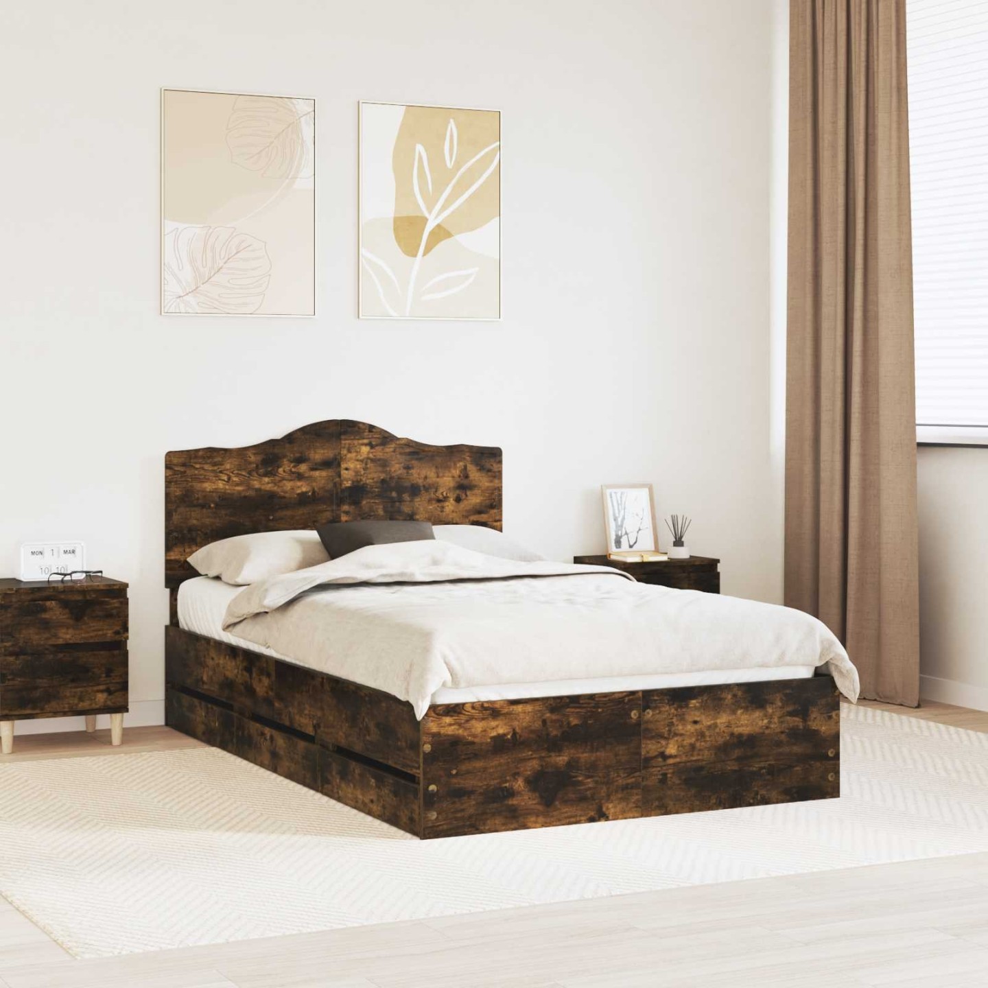 Cadre de lit Chêne Fumé 120 x 190 cm Bois Ingénierie