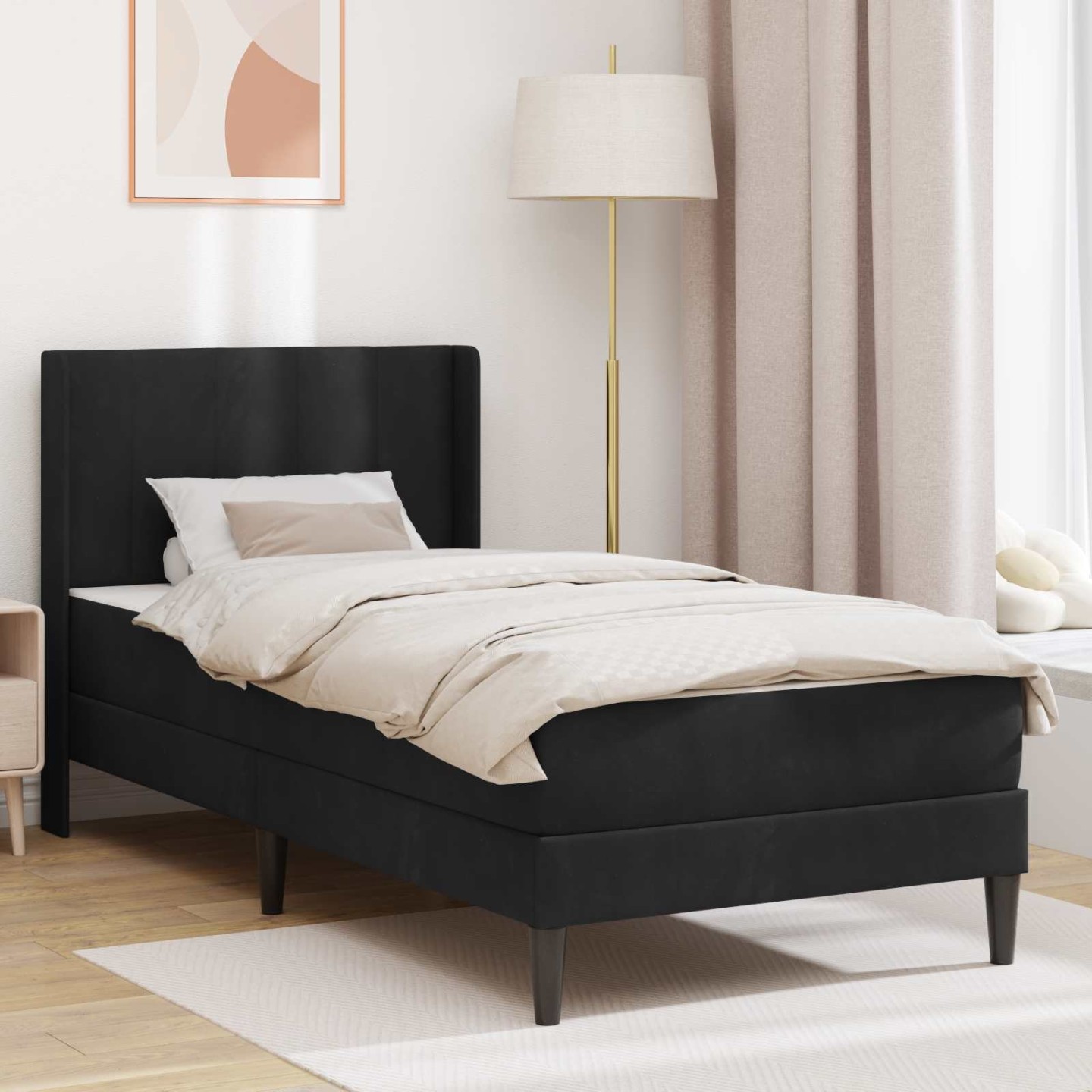 Cadre de lit avec matelas Noir 90 x 190 cm Velours