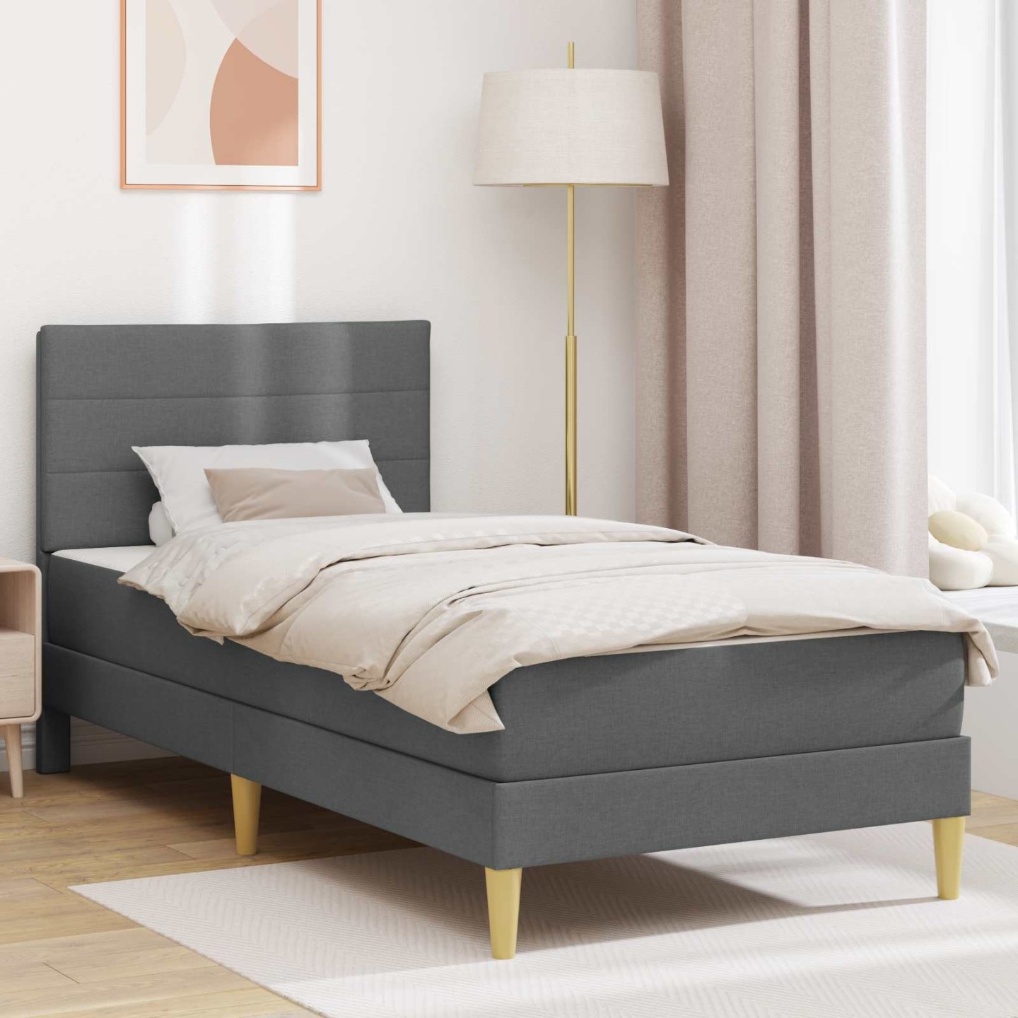 Cadre de lit avec matelas Gris foncé 90 x 190 cm Tissu