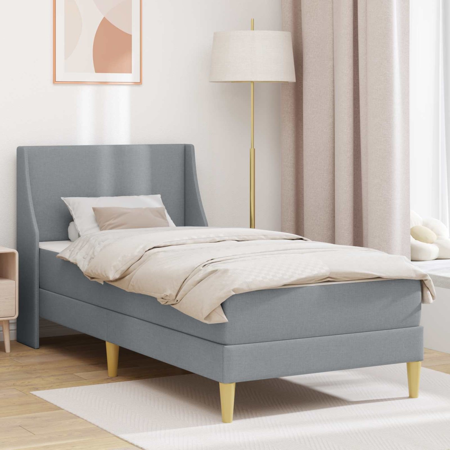 Cadre de lit avec matelas Gris clair 90 x 190 cm Tissu