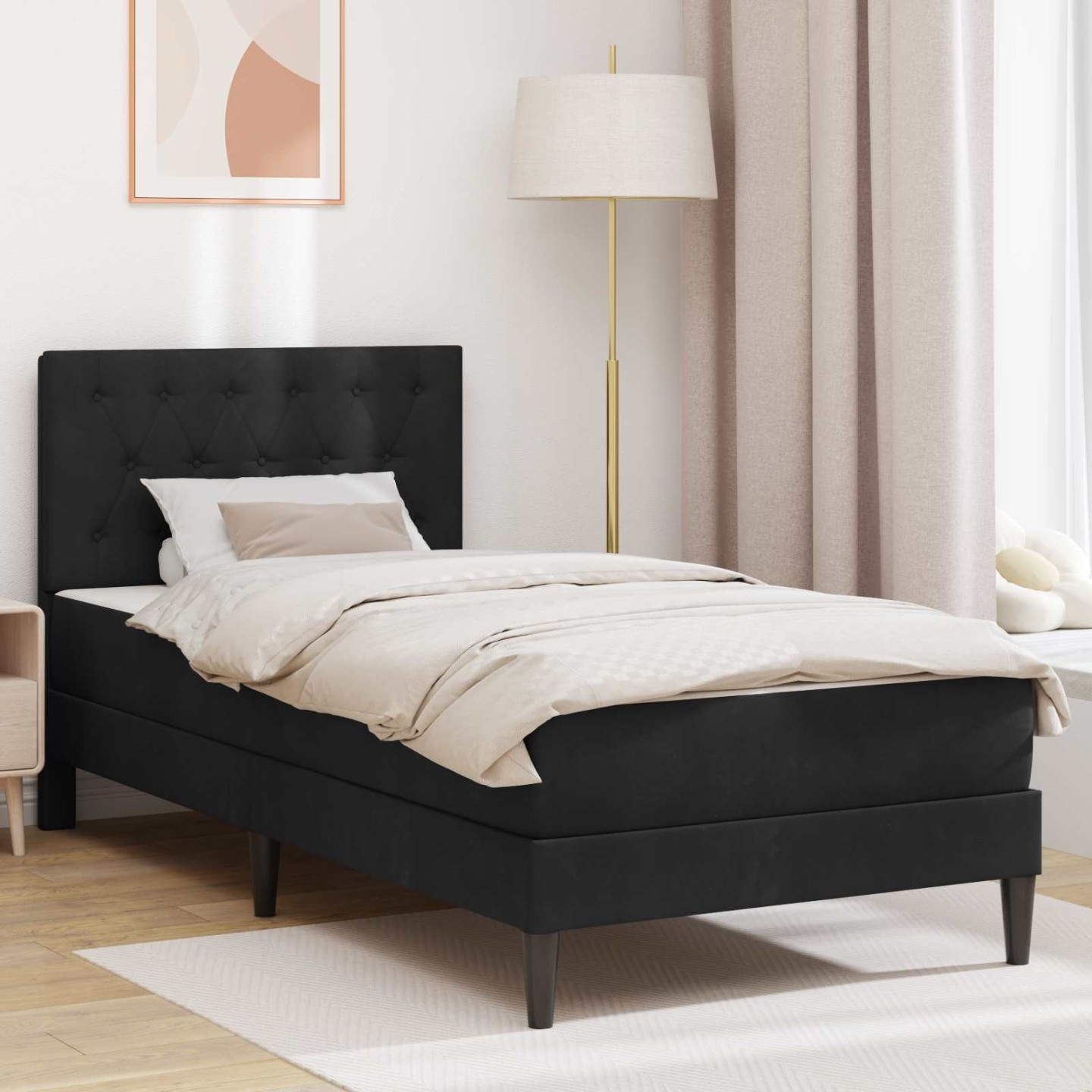 Cadre de lit avec matelas Noir 90 x 190 cm Velours