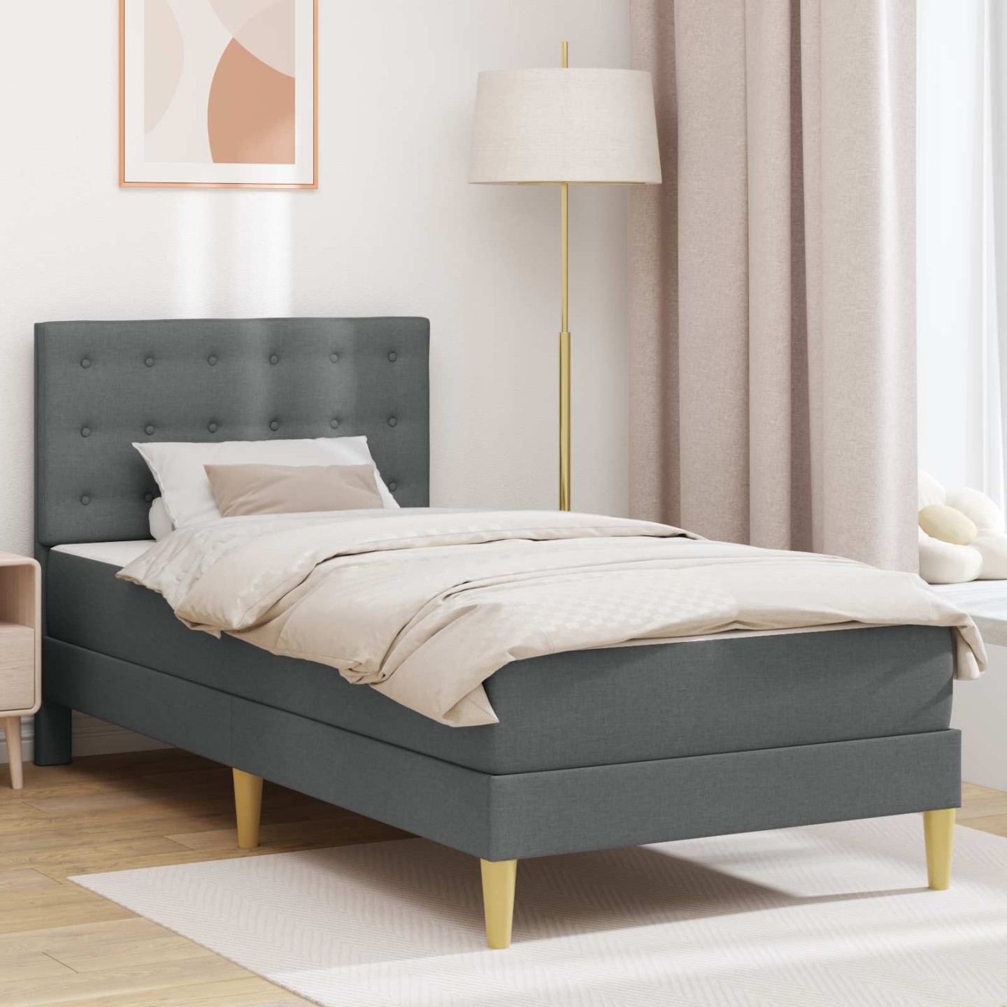 Cadre de lit avec matelas Gris foncé 90 x 190 cm Tissu