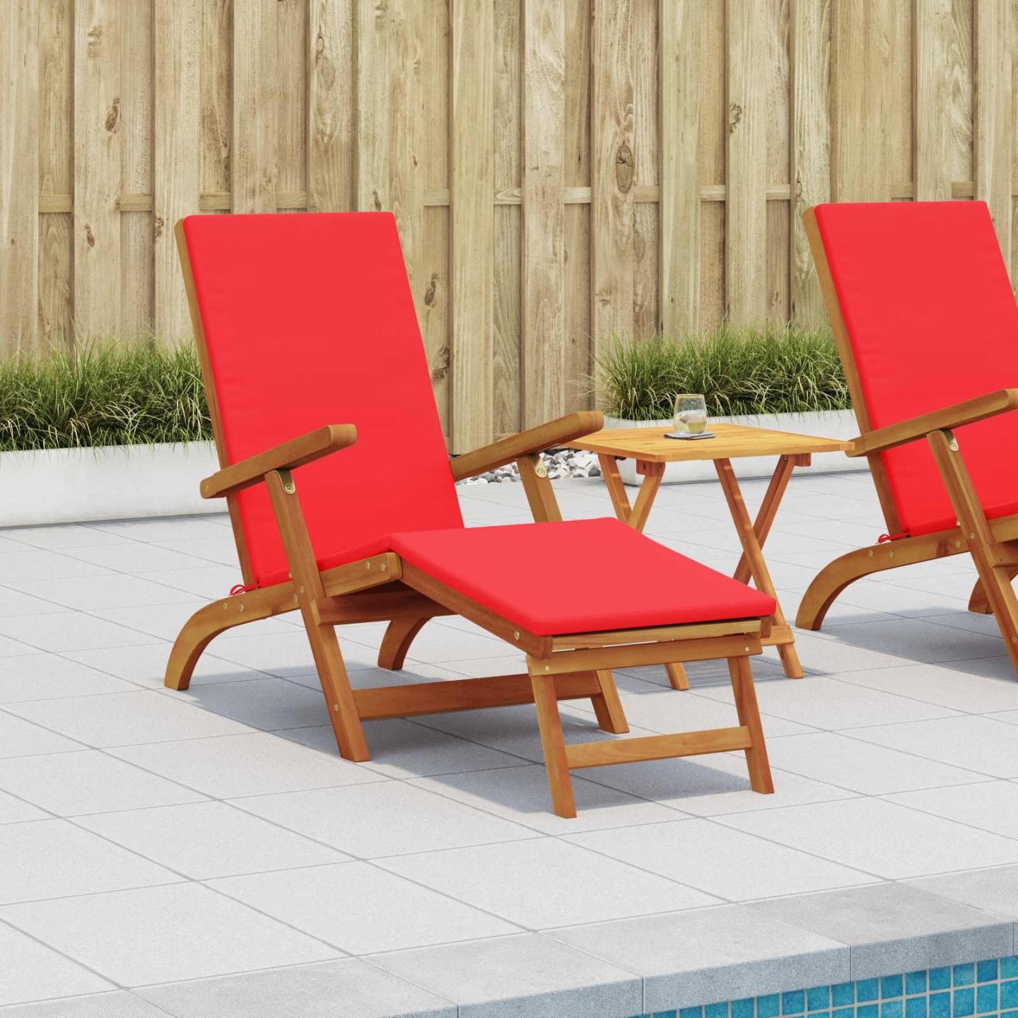 Reclining and Folding Sunlounger 2 pc Bois d'Acacia Massif