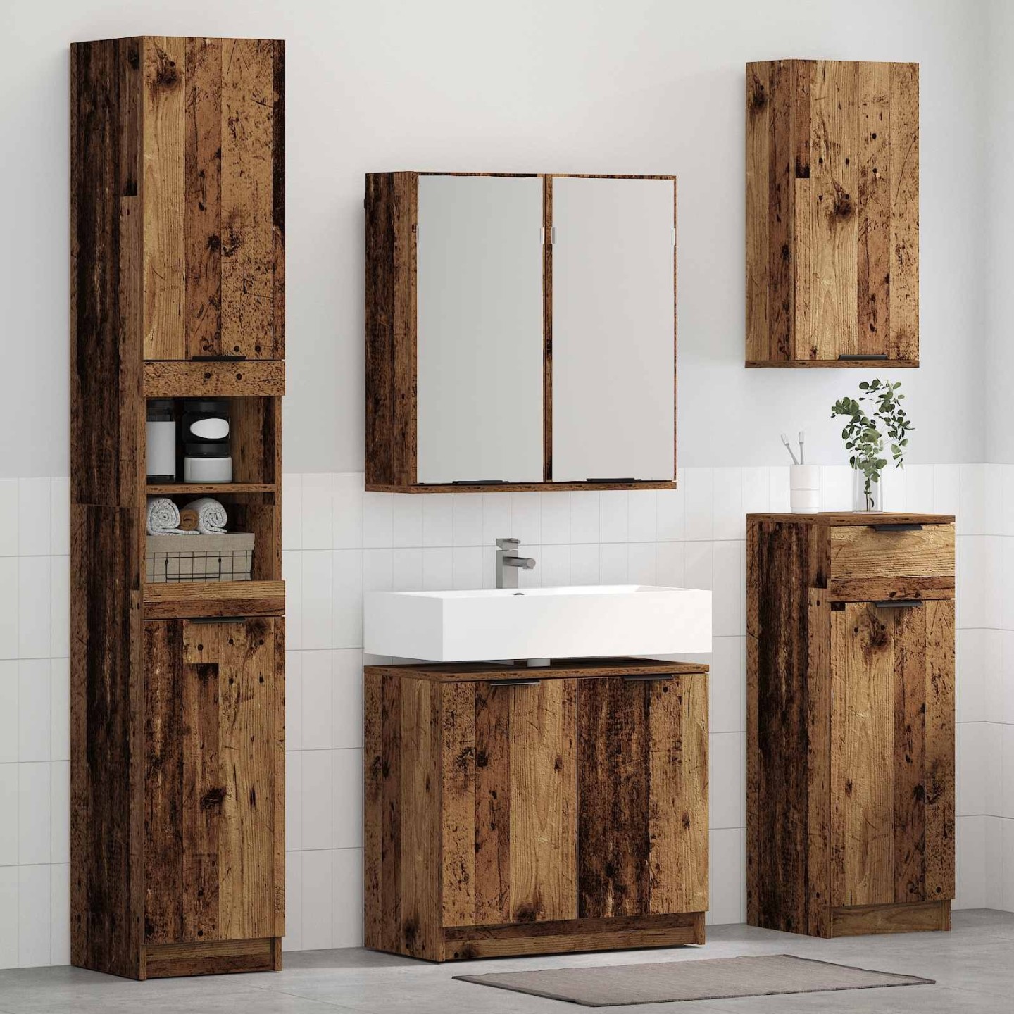 Ensemble de mobilier de salle de bain 4 pc Bois ancien