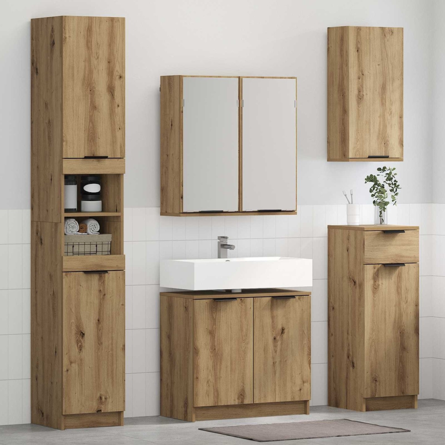 Ensemble de mobilier de salle de bain 3 pc Chêne artisanal