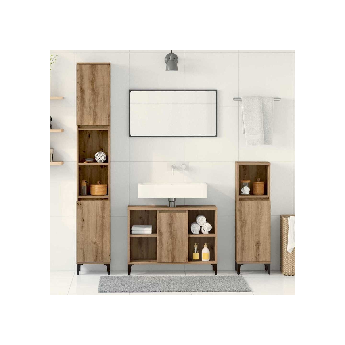 Ensemble de mobilier de salle de bain 3 pièces Chêne artisanal