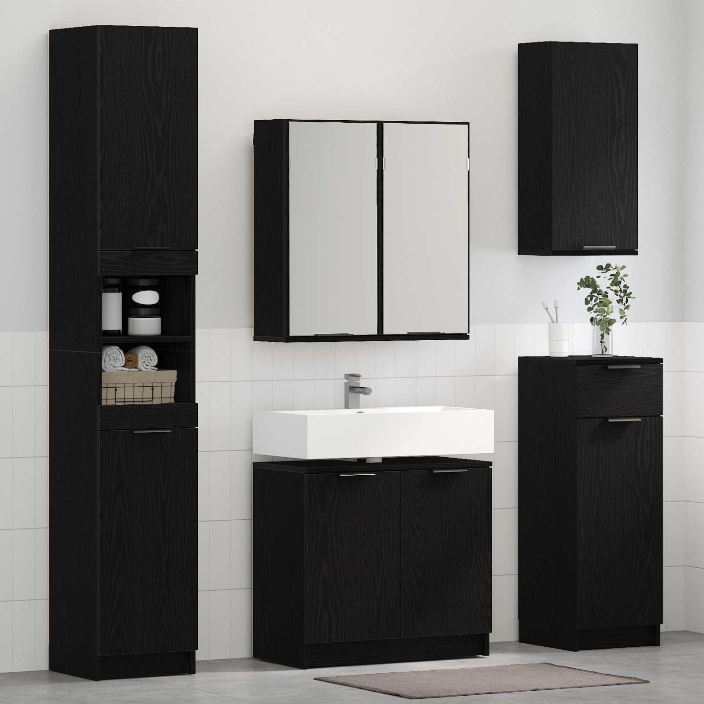 Ensemble de mobilier de salle de bain 3 pc Chêne noir