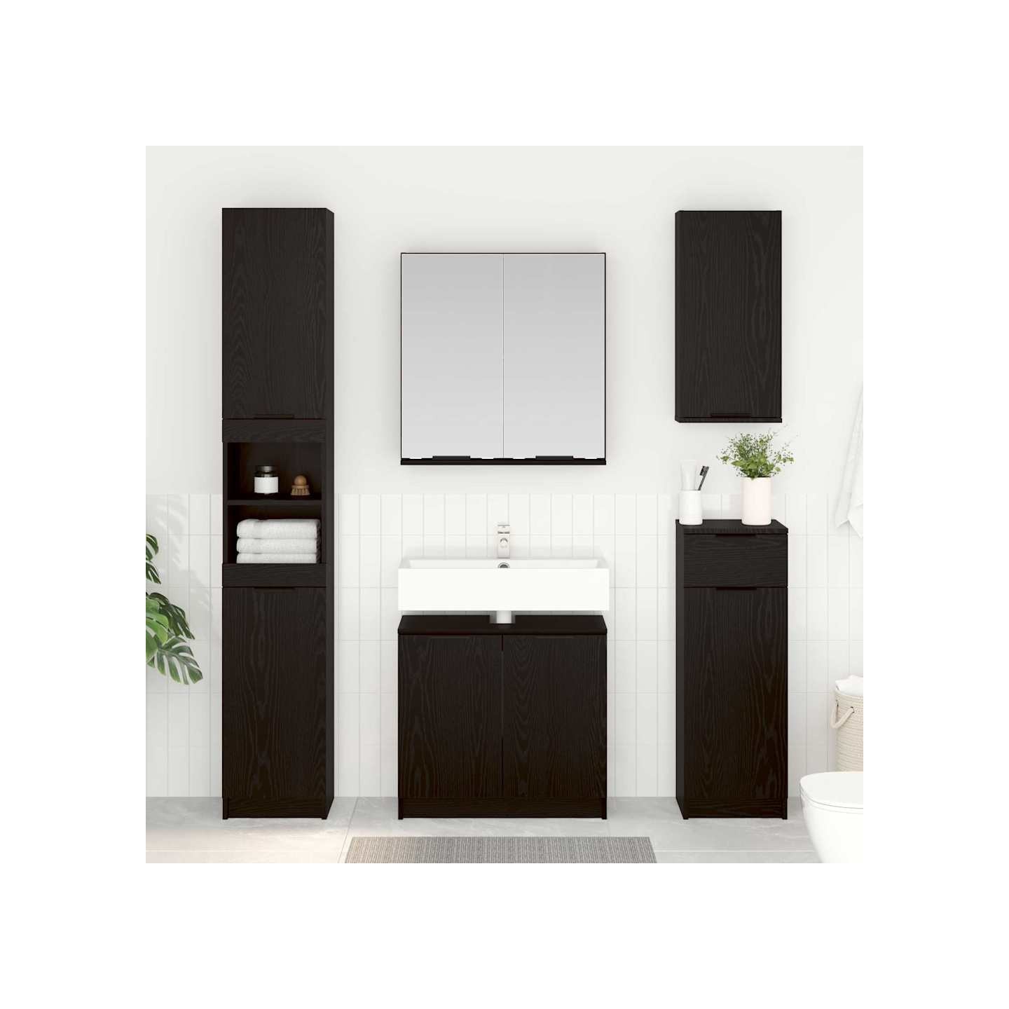 Ensemble de Meubles de Salle de Bain 2 pièces Chêne noir