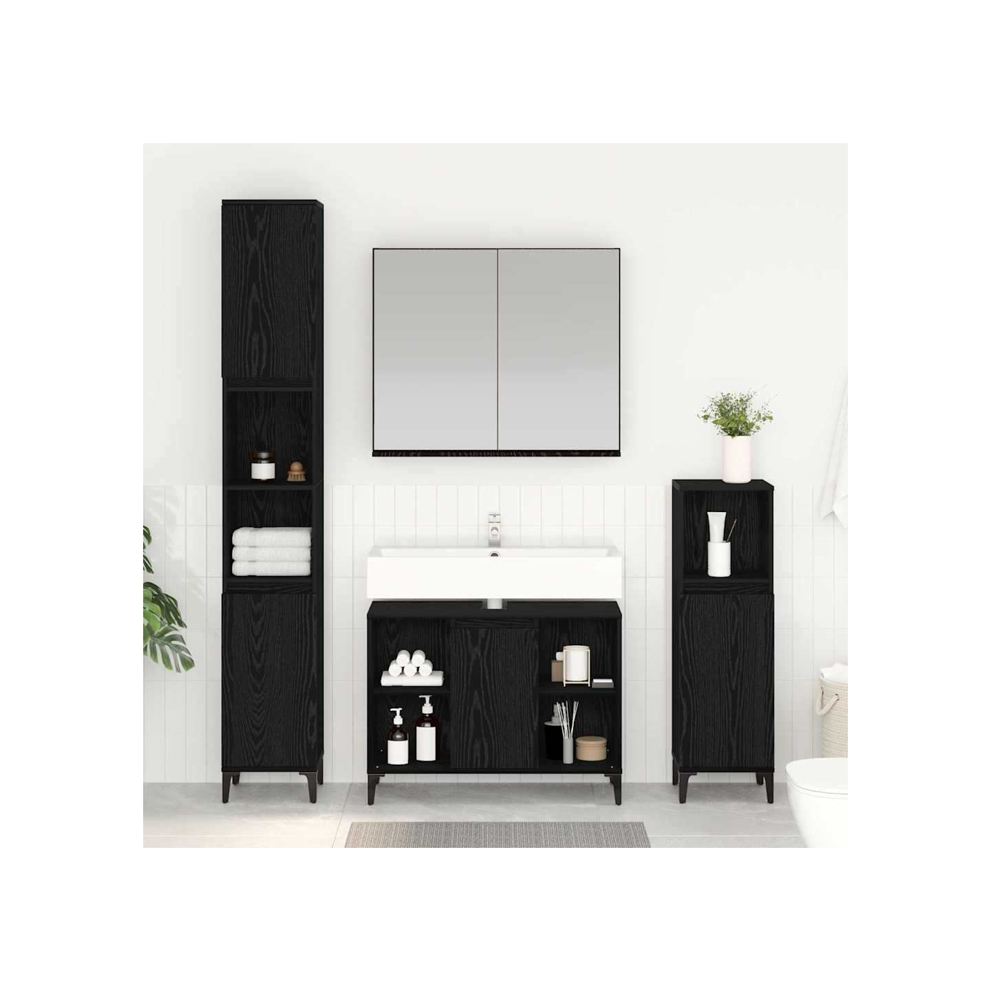 Ensemble de mobilier de salle de bain 3 pièces Chêne noir