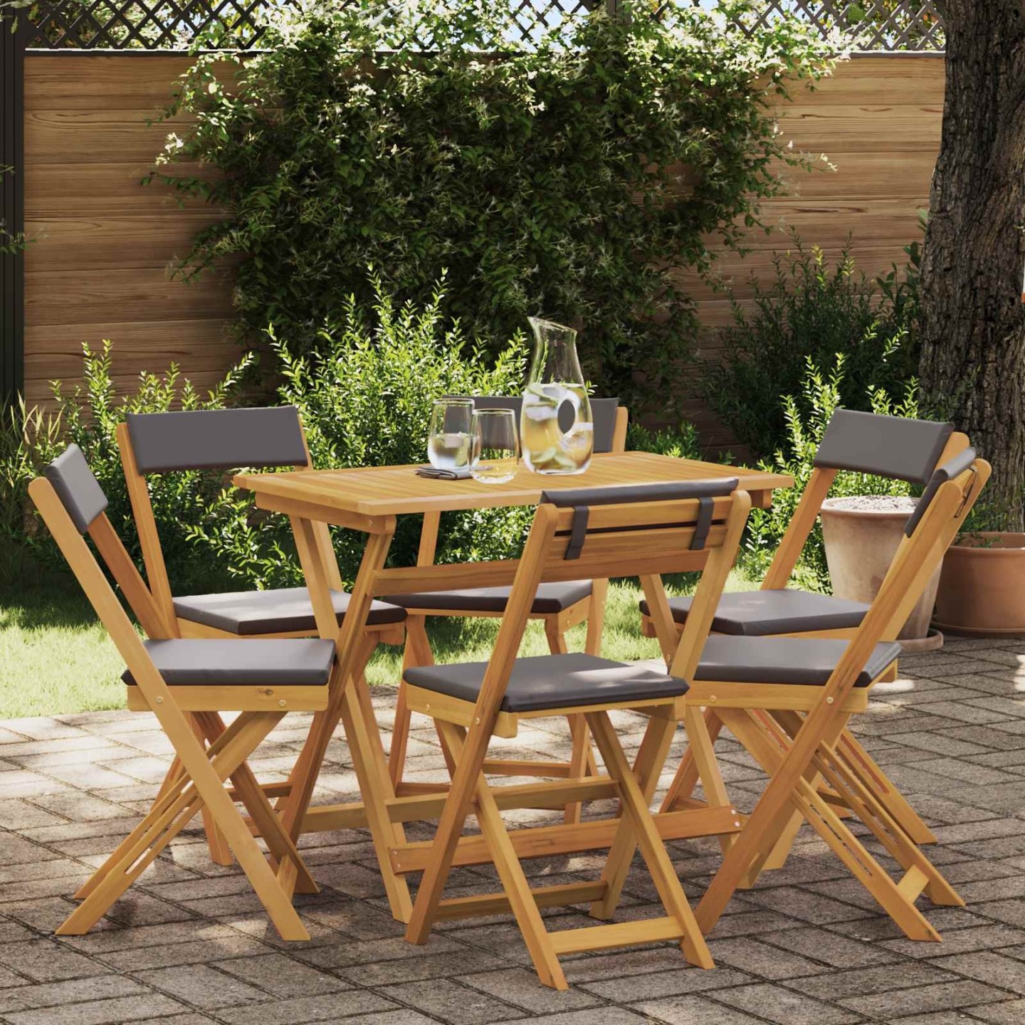 Chaises de bistrot d'extérieur 6 pc Naturel et gris foncé