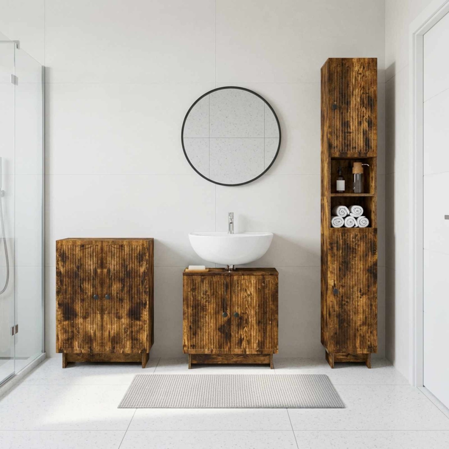 Ensemble de meuble de salle de bain 3 pièces EDE Chêne fumé