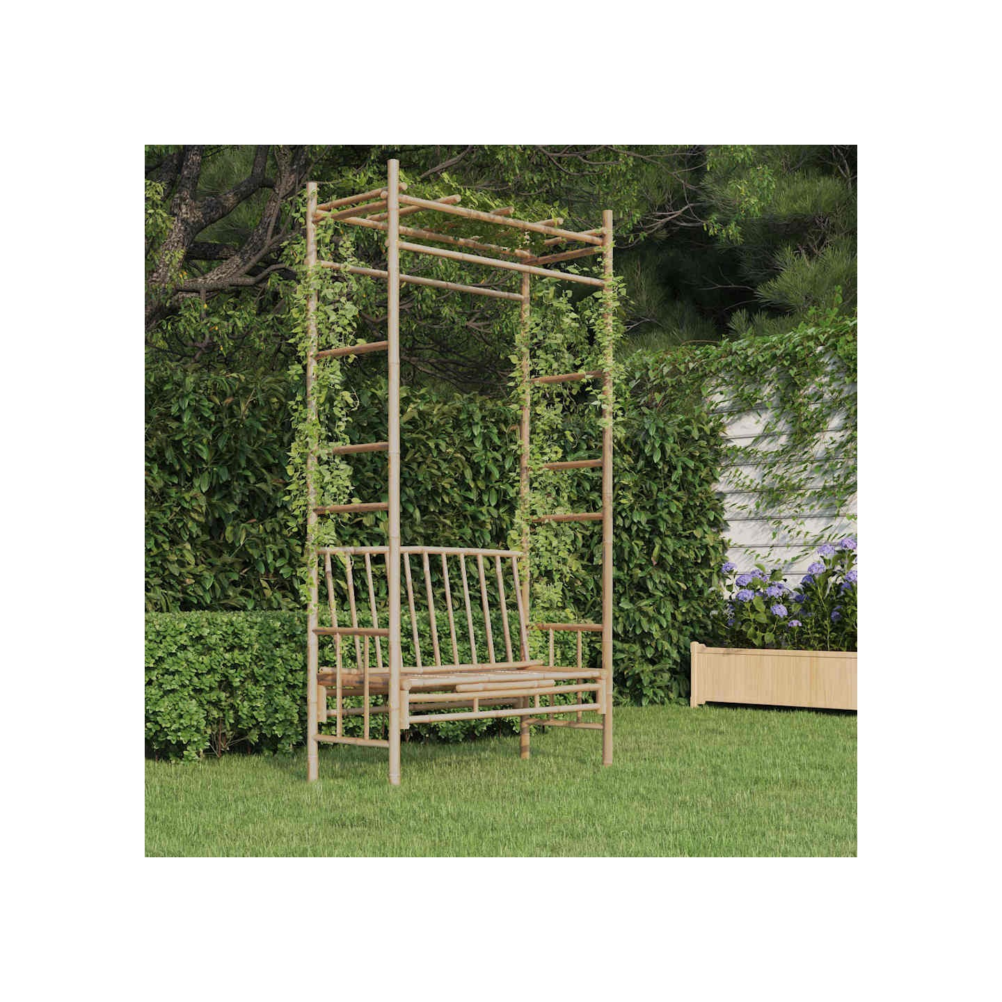 Banc de jardin avec pergola 116 cm Bambou