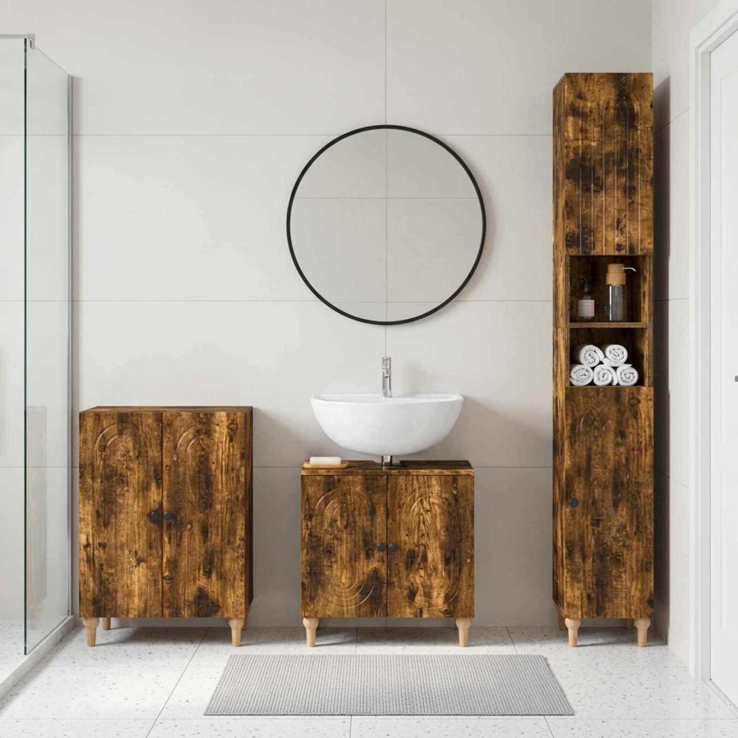 Ensemble de meuble de salle de bain 3 pièces ALKMAAR Chêne fumé