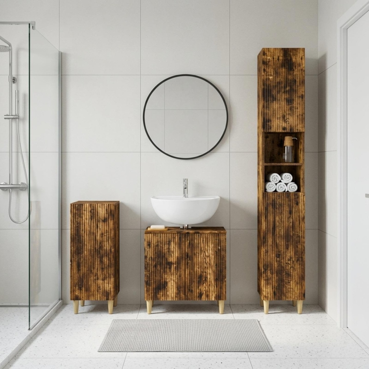 Ensemble de meuble de salle de bain 3 pièces ARNHEM Chêne fumé