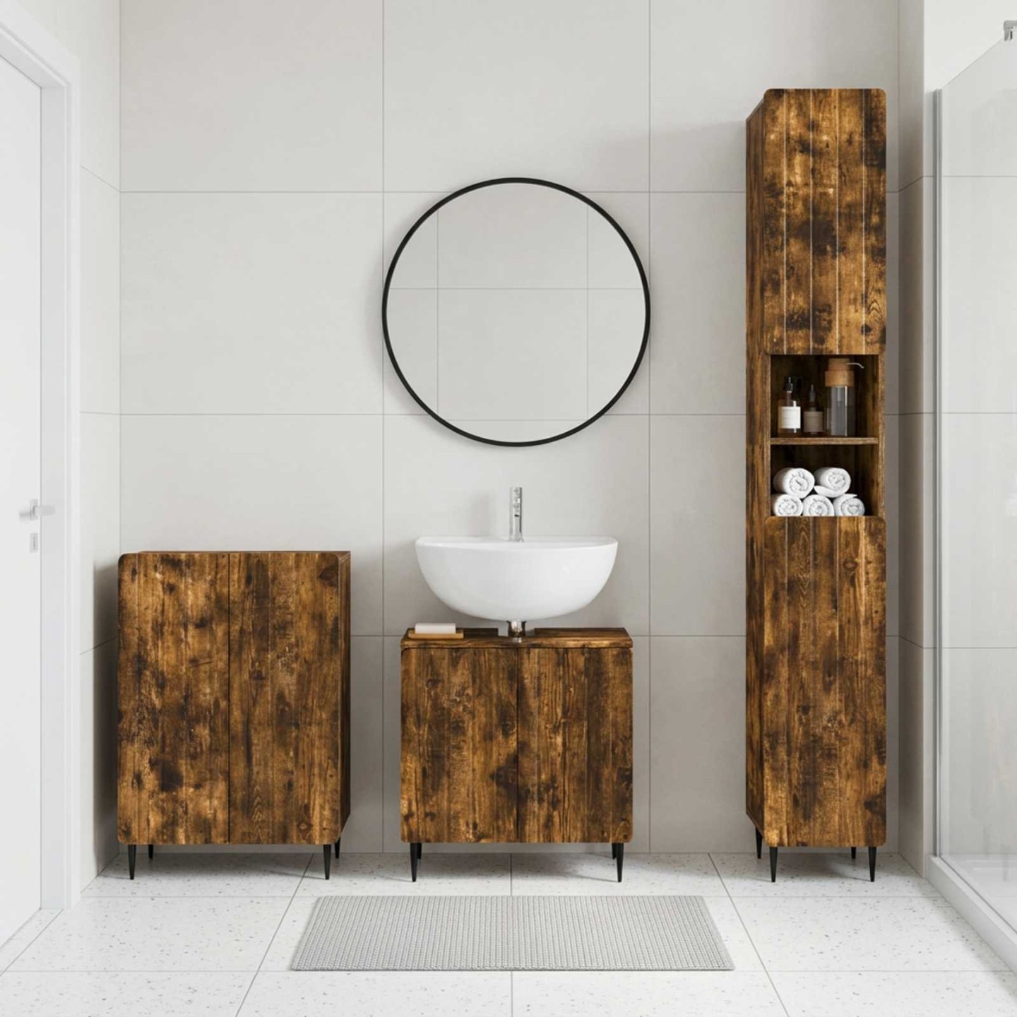 Ensemble de meuble de salle de bain 3 pièces ZWOLLE Chêne fumé