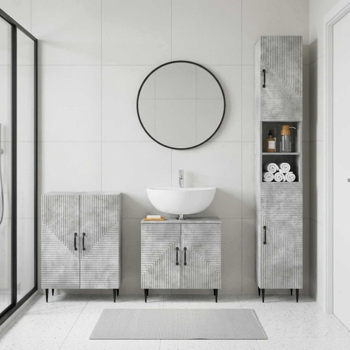 Ensemble de meuble de salle de bain 3 pièces HAARLEM Gris béton