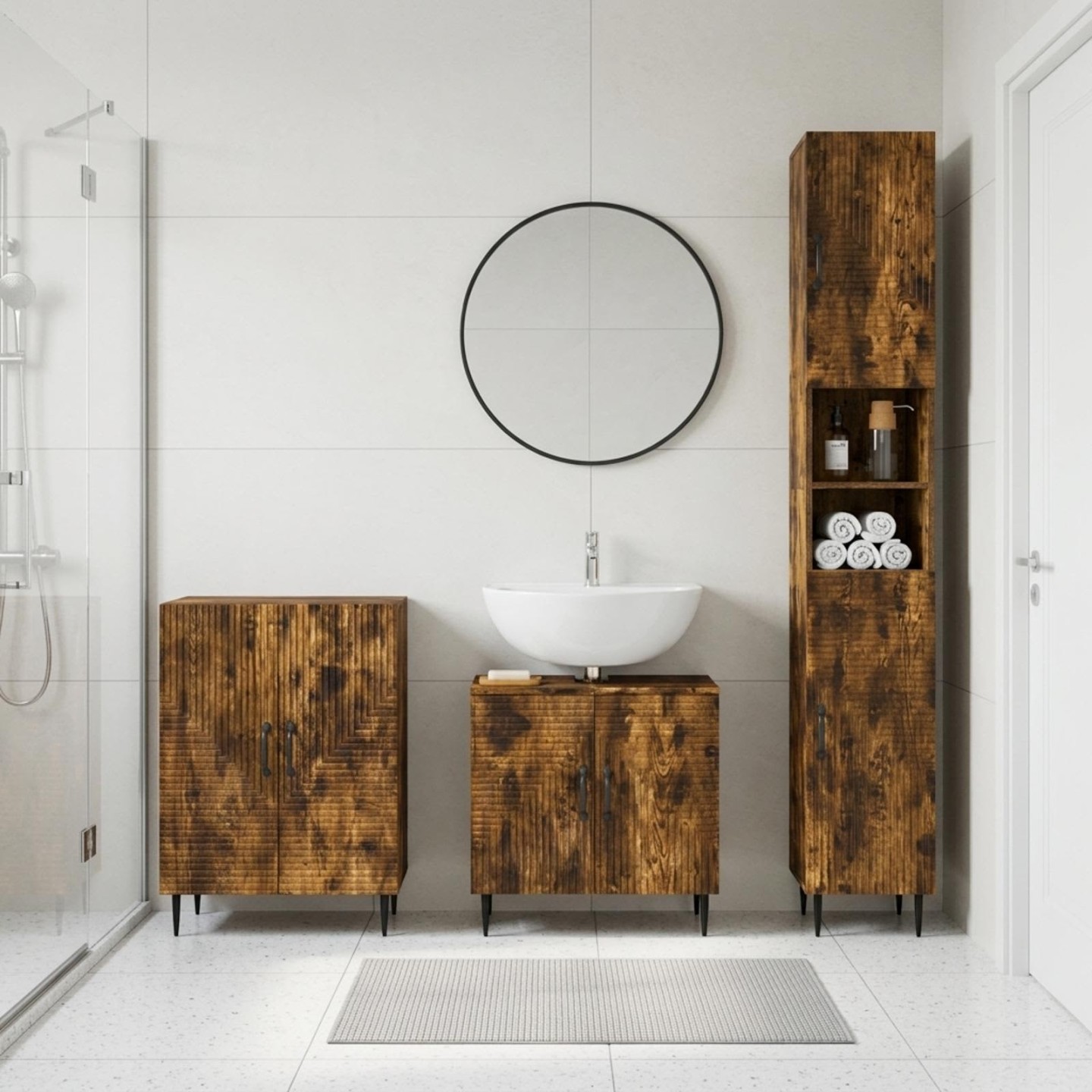 Ensemble de meuble de salle de bain 3 pièces HAARLEM Chêne fumé