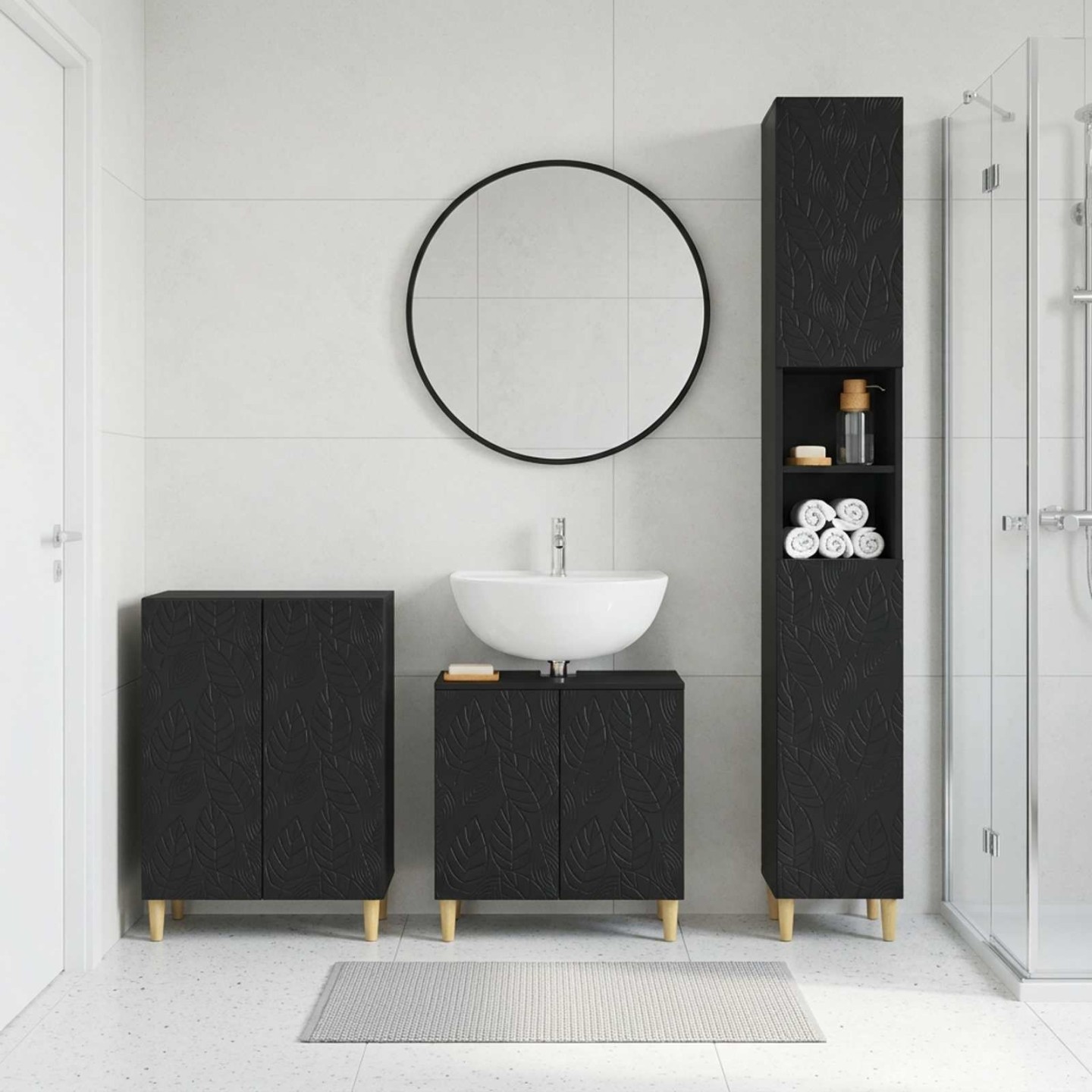 Ensemble de meuble de salle de bain 3 pièces DELFT Noir