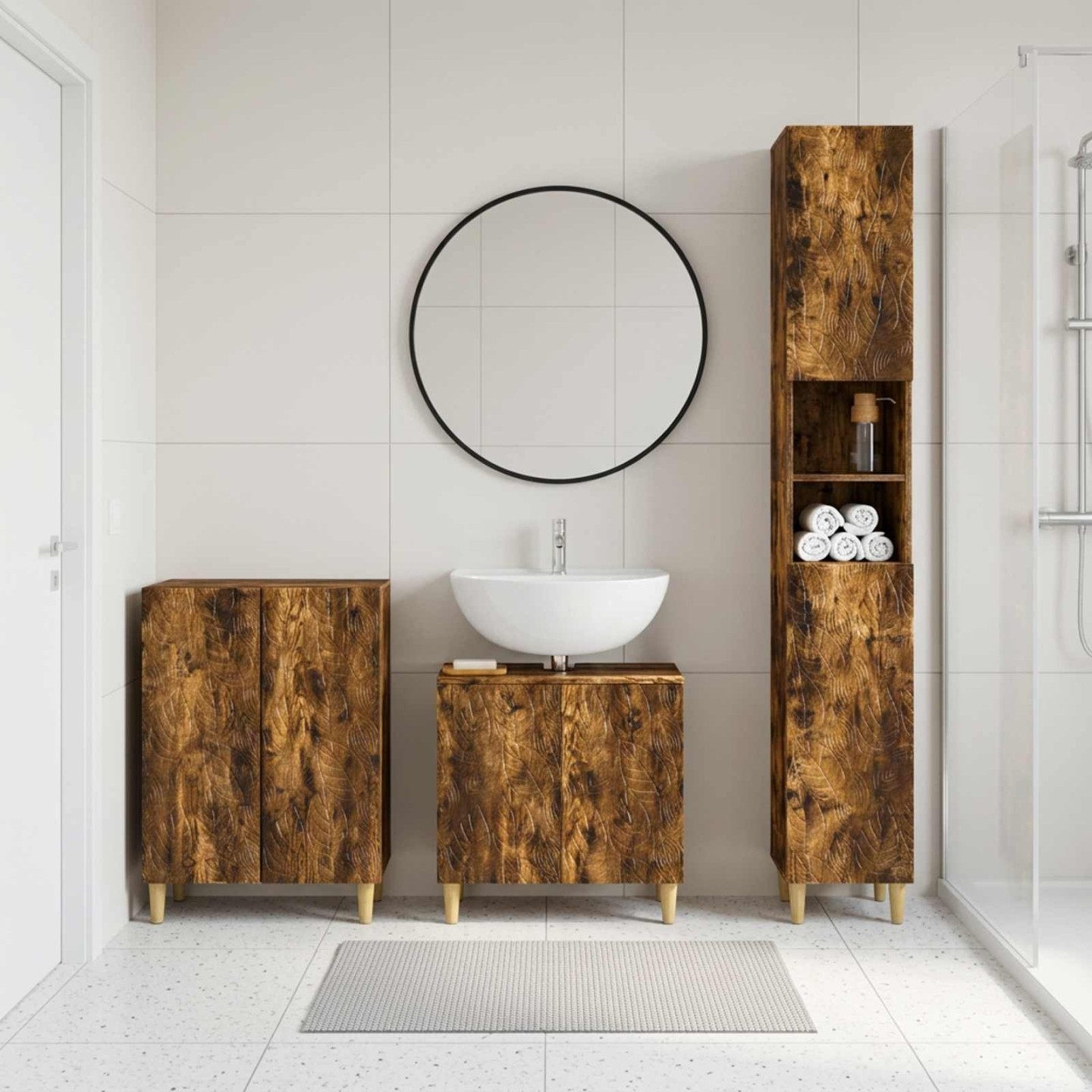 Ensemble de meuble de salle de bain 3 pièces DELFT Chêne fumé