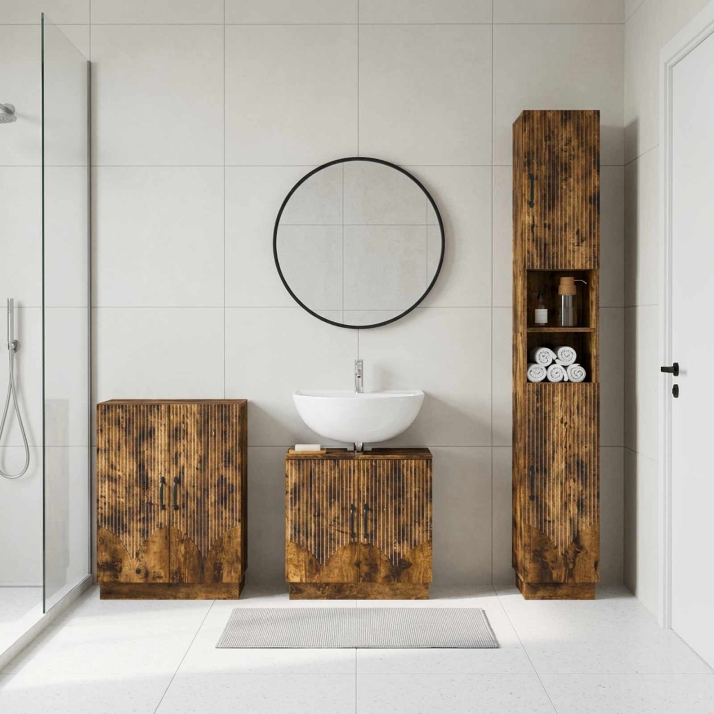 Ensemble de meuble de salle de bain 3 pièces HOORN Chêne fumé