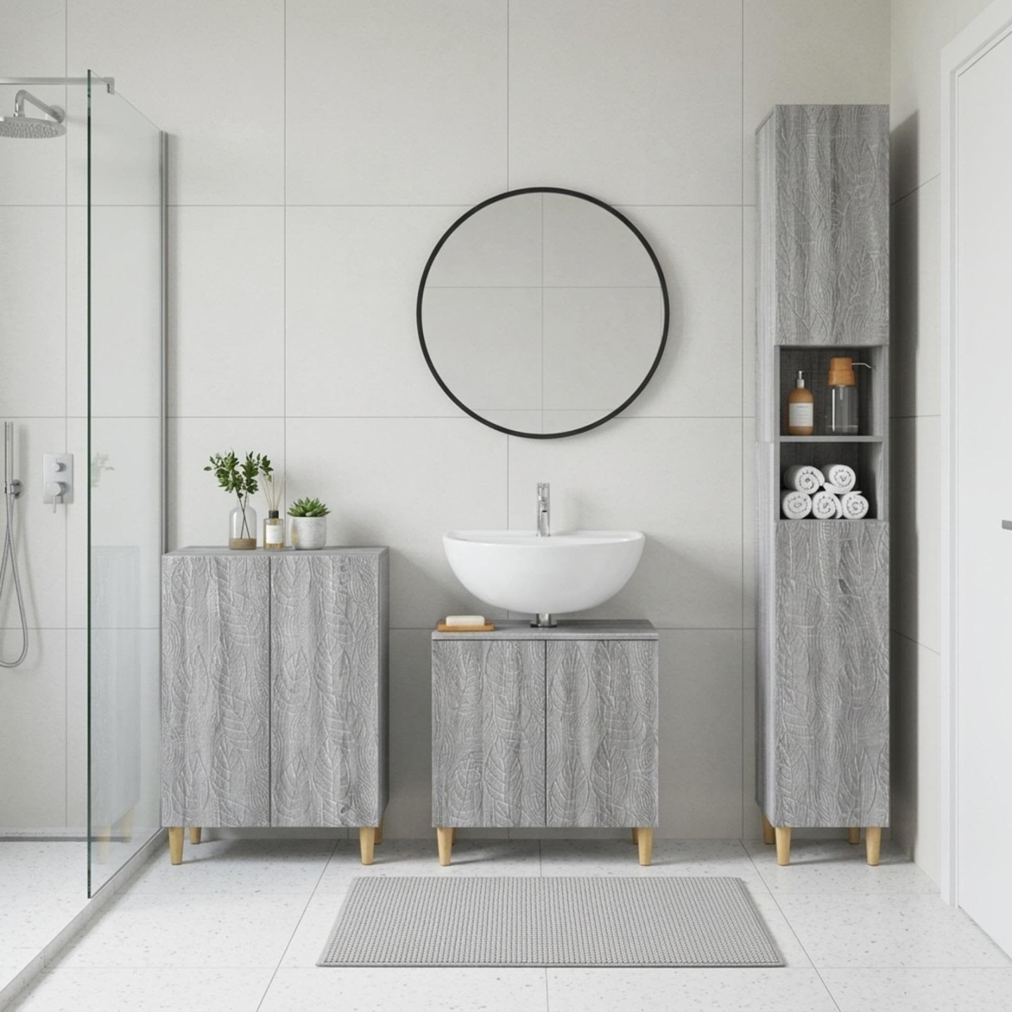 Ensemble de meuble de salle de bain 3 pièces DELFT Sonoma gris