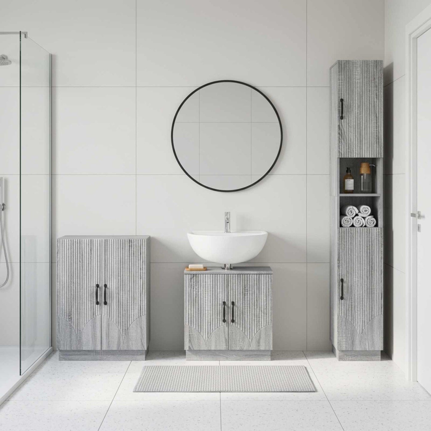 Ensemble de meuble de salle de bain 3 pièces HOORN Sonoma gris
