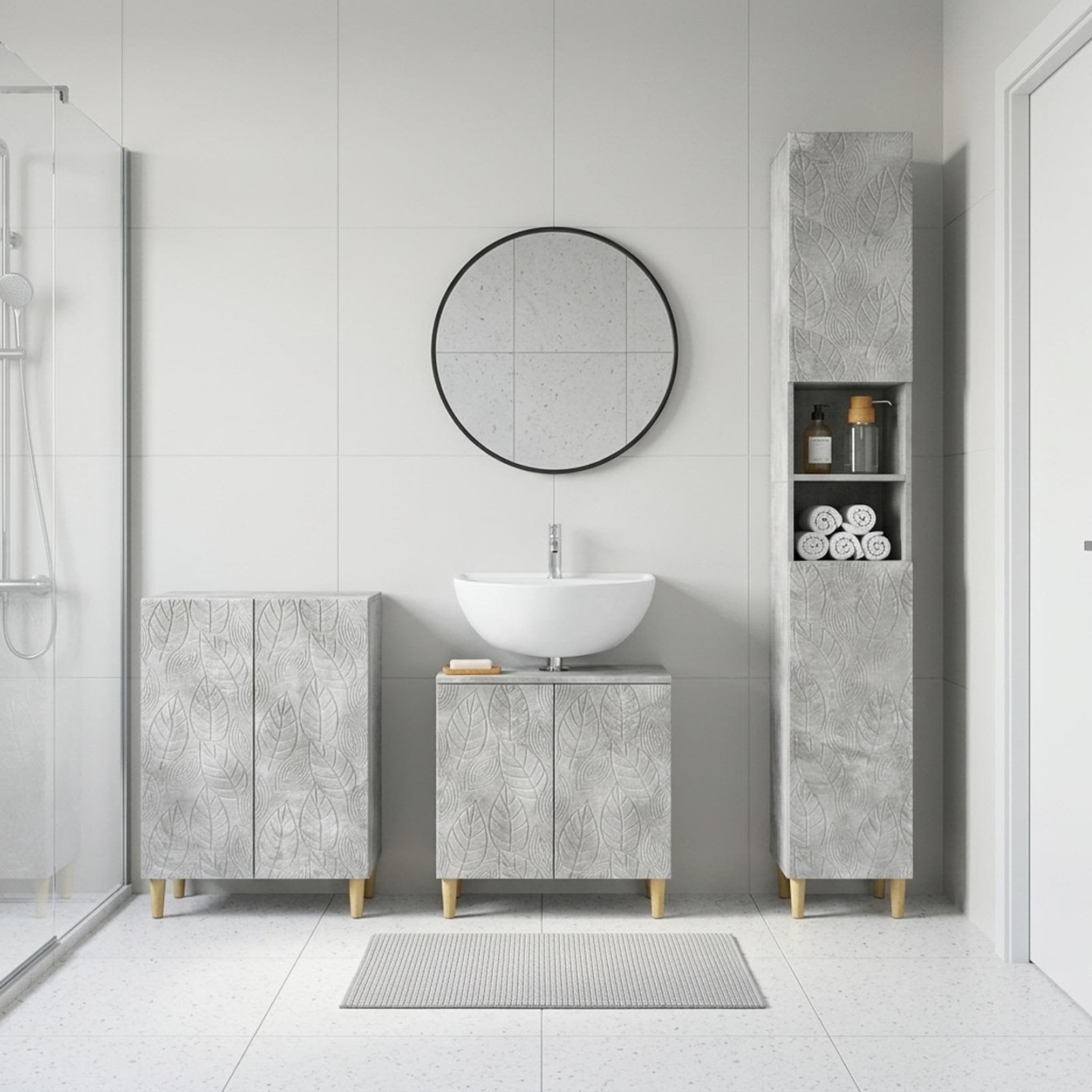 Ensemble de meuble de salle de bain 3 pièces DELFT Gris béton