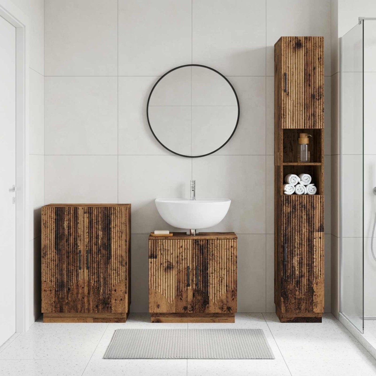Ensemble de meuble de salle de bain 3 pièces HOORN Bois ancien