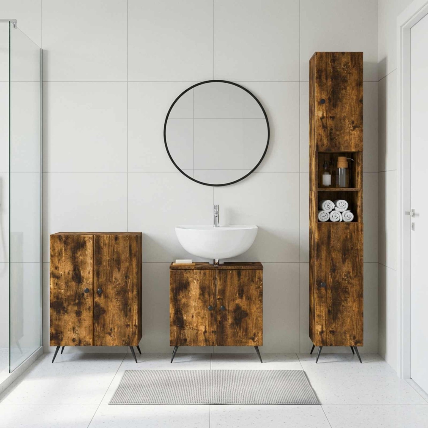Ensemble de meuble de salle de bain 3 pièces BREDA Chêne fumé
