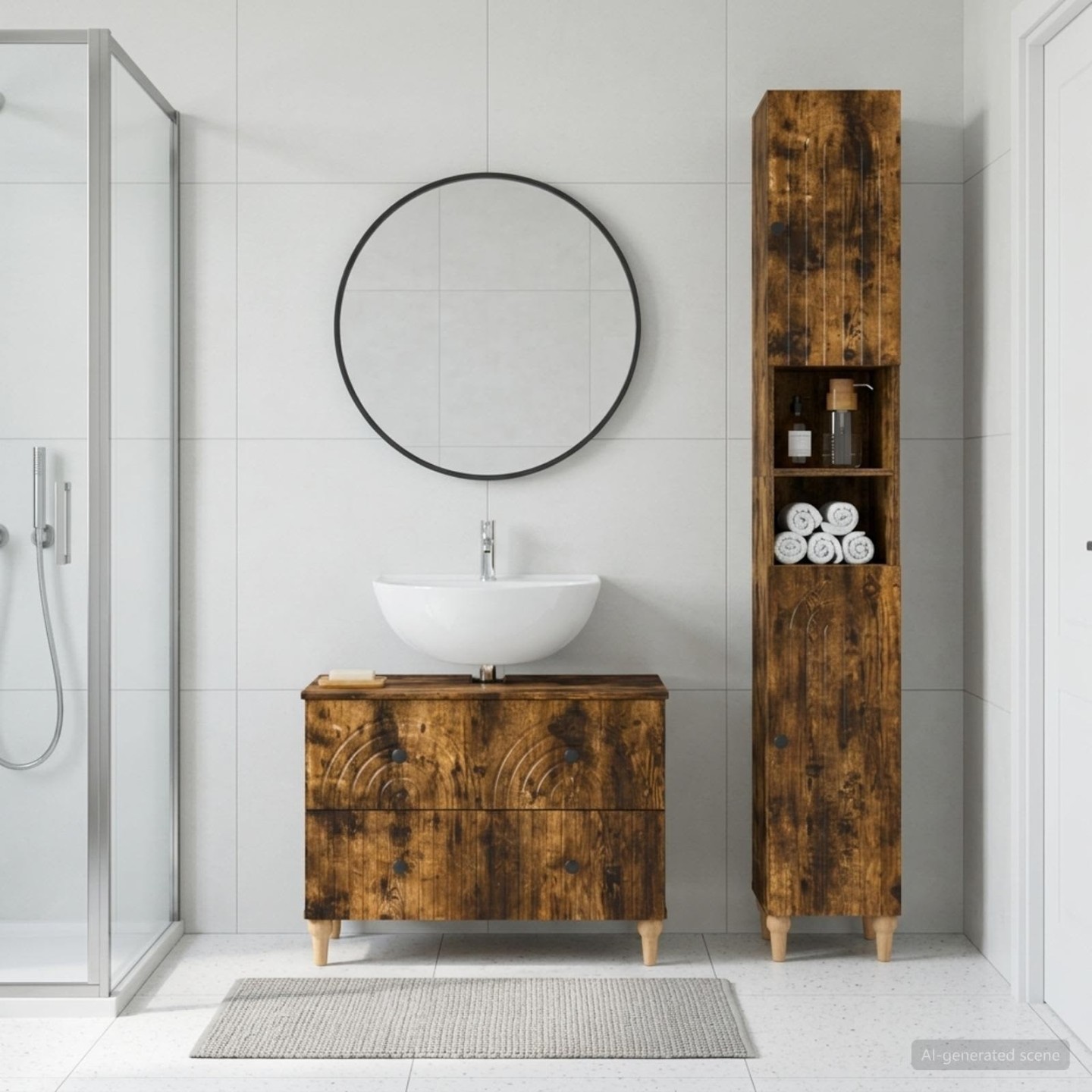 Ensemble de 2 meubles de salle de bain ALKMAAR Chêne fumé