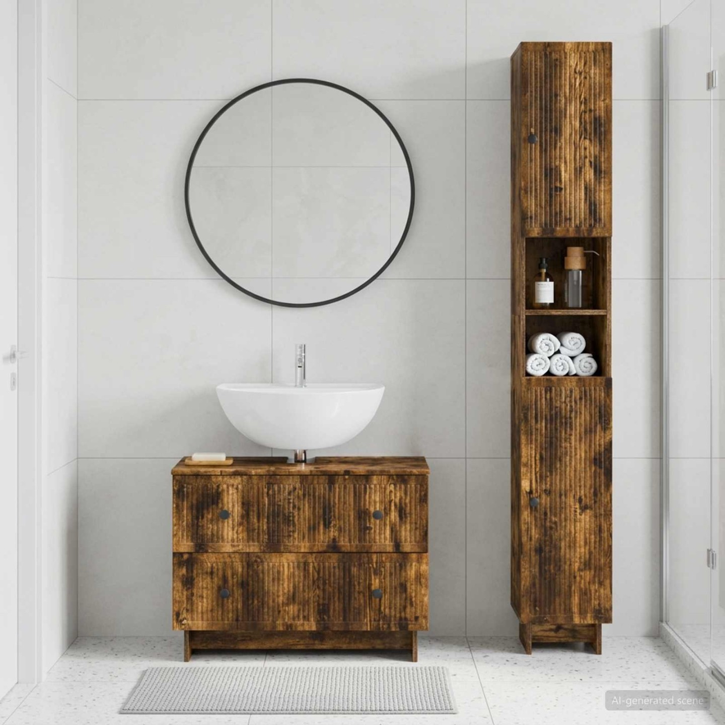 Ensemble de 2 meubles de salle de bain EDE Chêne fumé