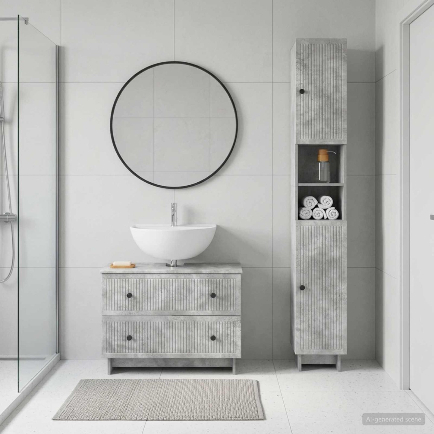 Ensemble de 2 meubles de salle de bain EDE Gris béton