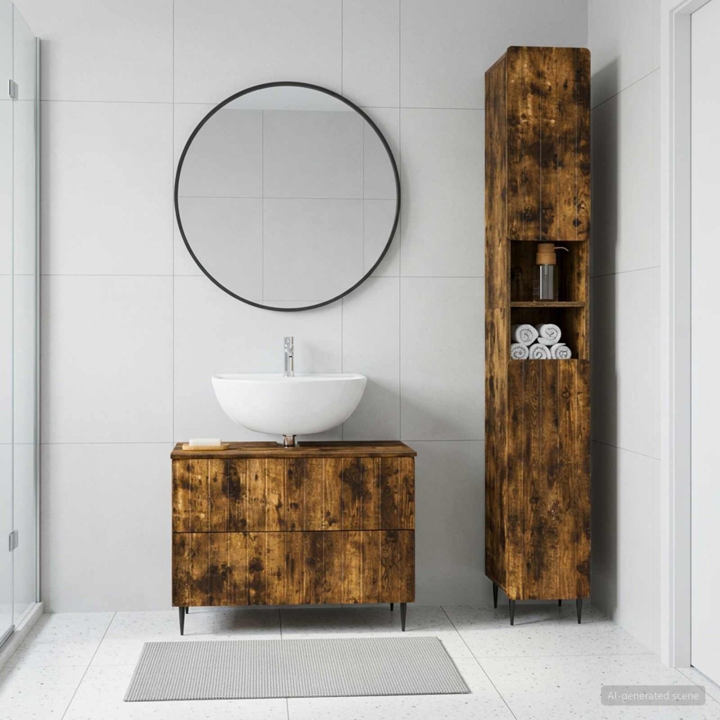 Ensemble de 2 meubles de salle de bain ZWOLLE Chêne fumé