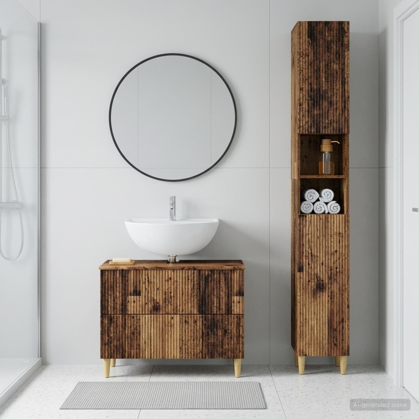 Ensemble de 2 meubles de salle de bain ARNHEM Bois ancien