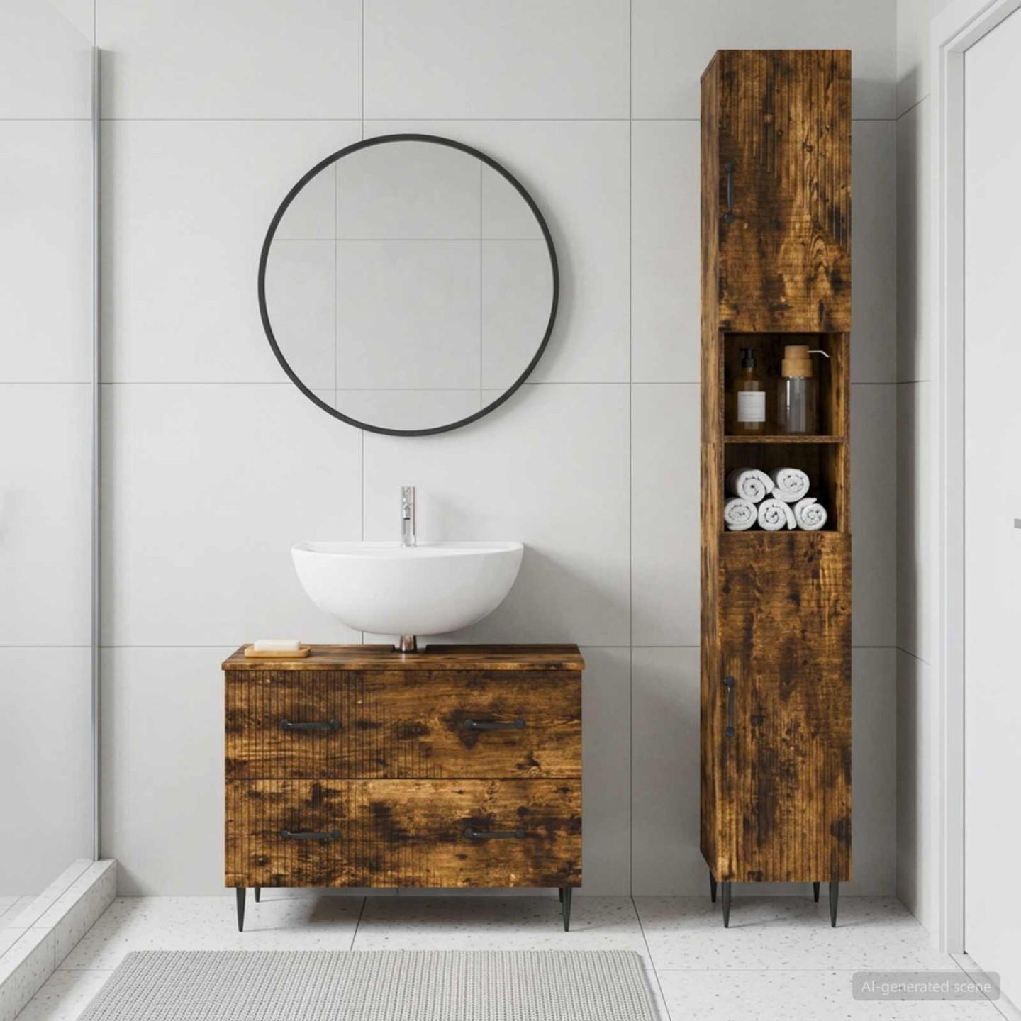 Ensemble de 2 meubles de salle de bain HAARLEM Chêne fumé
