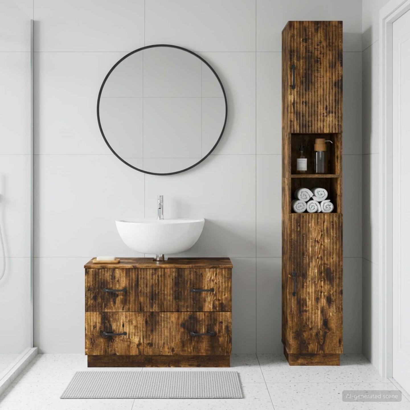 Ensemble de 2 meubles de salle de bain HOORN Chêne fumé