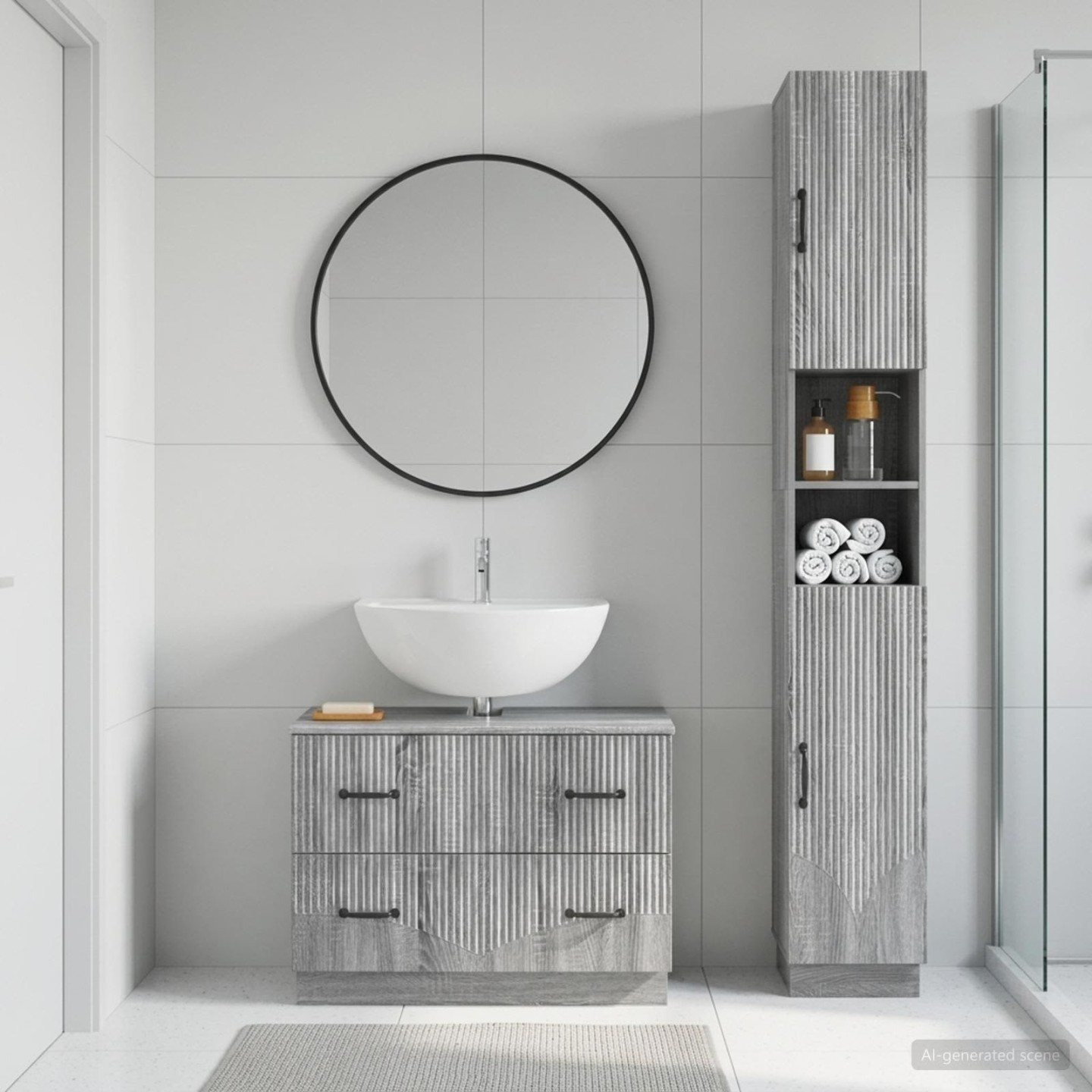 Ensemble de 2 meubles de salle de bain HOORN Sonoma gris