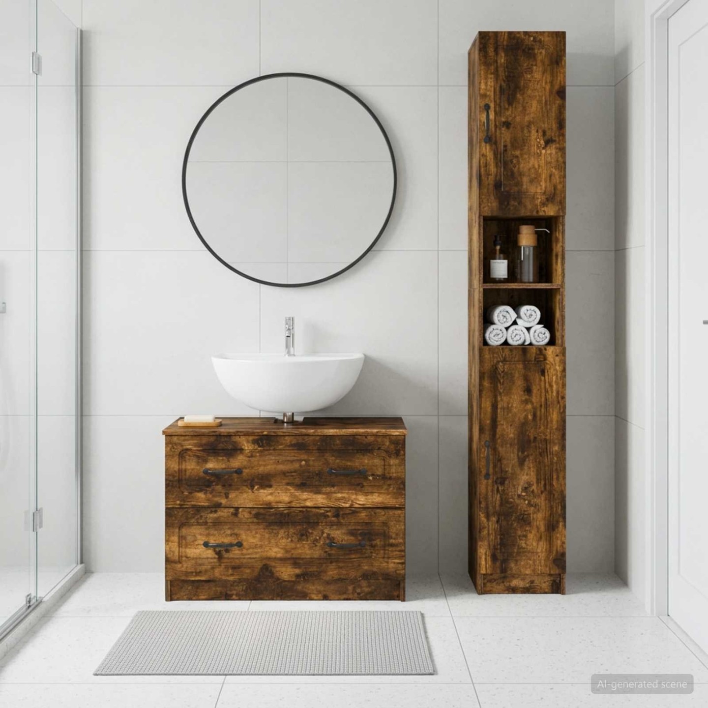 Ensemble de 2 meubles de salle de bain UTRECHT Chêne fumé