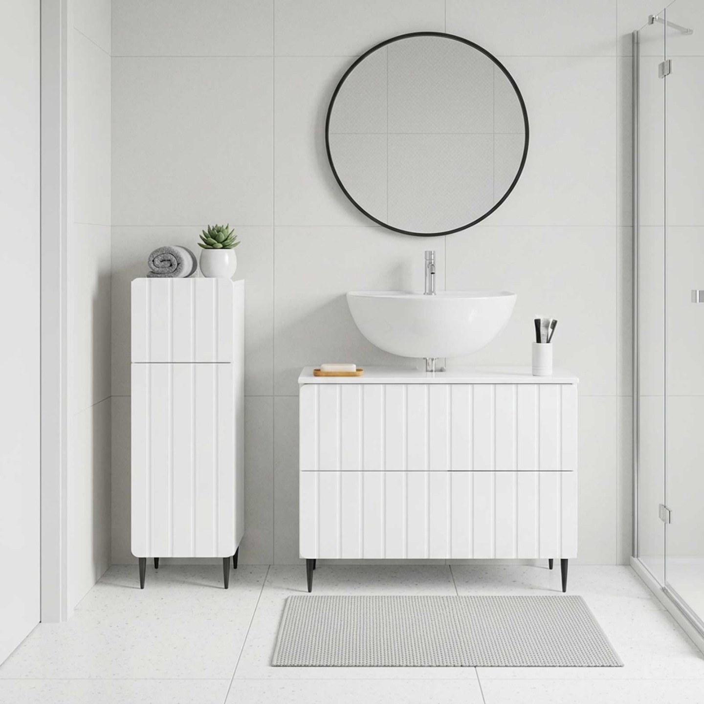 Ensemble de 2 meubles de salle de bain ZWOLLE Blanc brillant