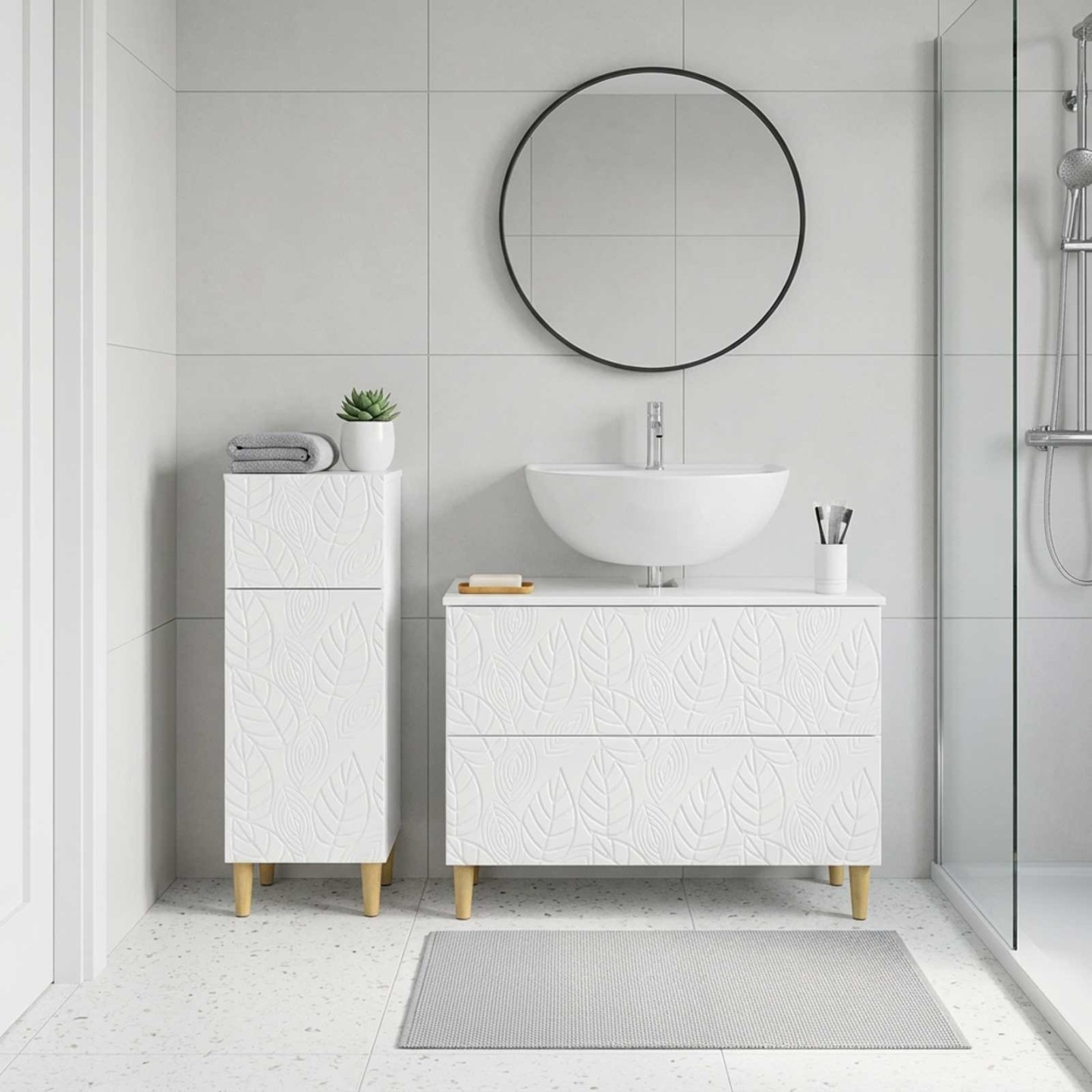 Ensemble de 2 meubles de salle de bain DELFT Blanc brillant